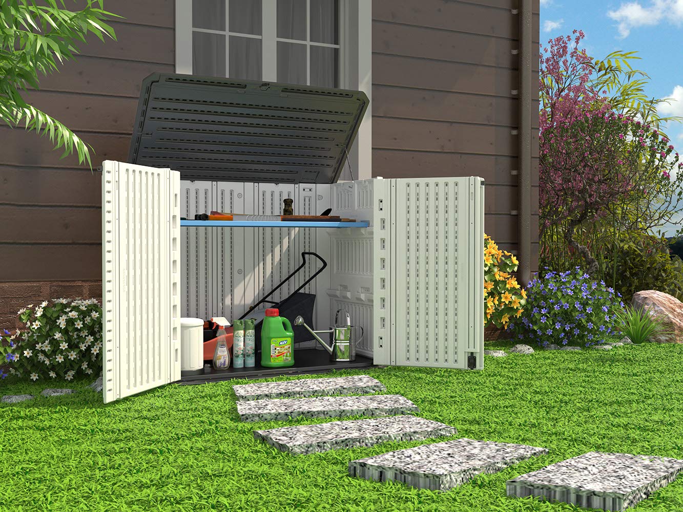 HOMSPARK 26 Cu.ft Weather-Resistant Outdoor Storage Shed - Horizontal Design for Bikes, Lawnmowers, Trash Cans & Patio Accessories | Durable Backyard & Garden Storage Solution for All Seasons
