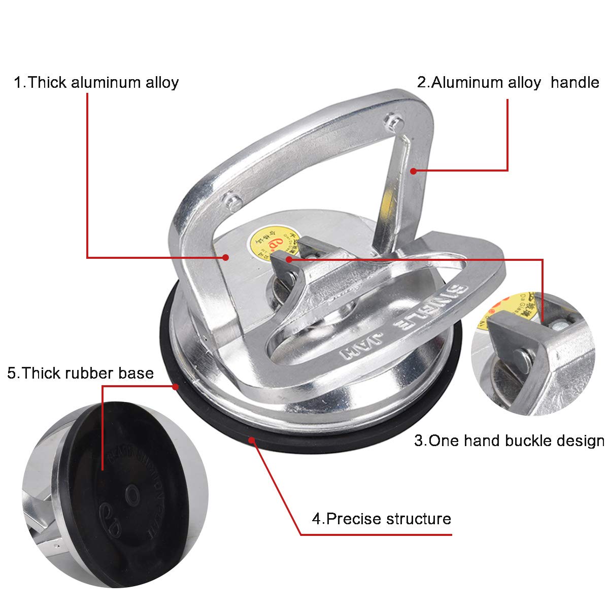 SOLUDE 4-Pack Heavy Duty Glass Suction Cup Lifters - Aluminum Vacuum Grippers for Moving Windows, Tiles, Mirrors & Granite - Double Gripper Sucker Plate for Home Renovation & Construction Projects
