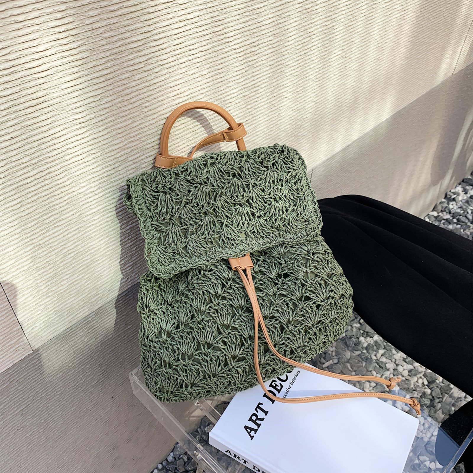 Handmade Crochet Straw Backpack for Women - Boho Beach Vacation Purse