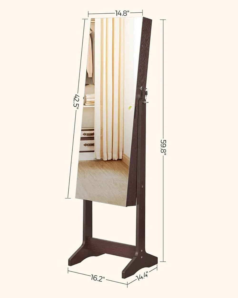 SONGMICS Jewelry Cabinet Armoire with Full-Length Mirror - Freestanding Lockable Jewelry Organizer with 2 Cosmetic Drawers, Necklace & Earring Storage - Brown UJJC002K01 - Perfect for Bedroom, Closet & Dressing Room Organization