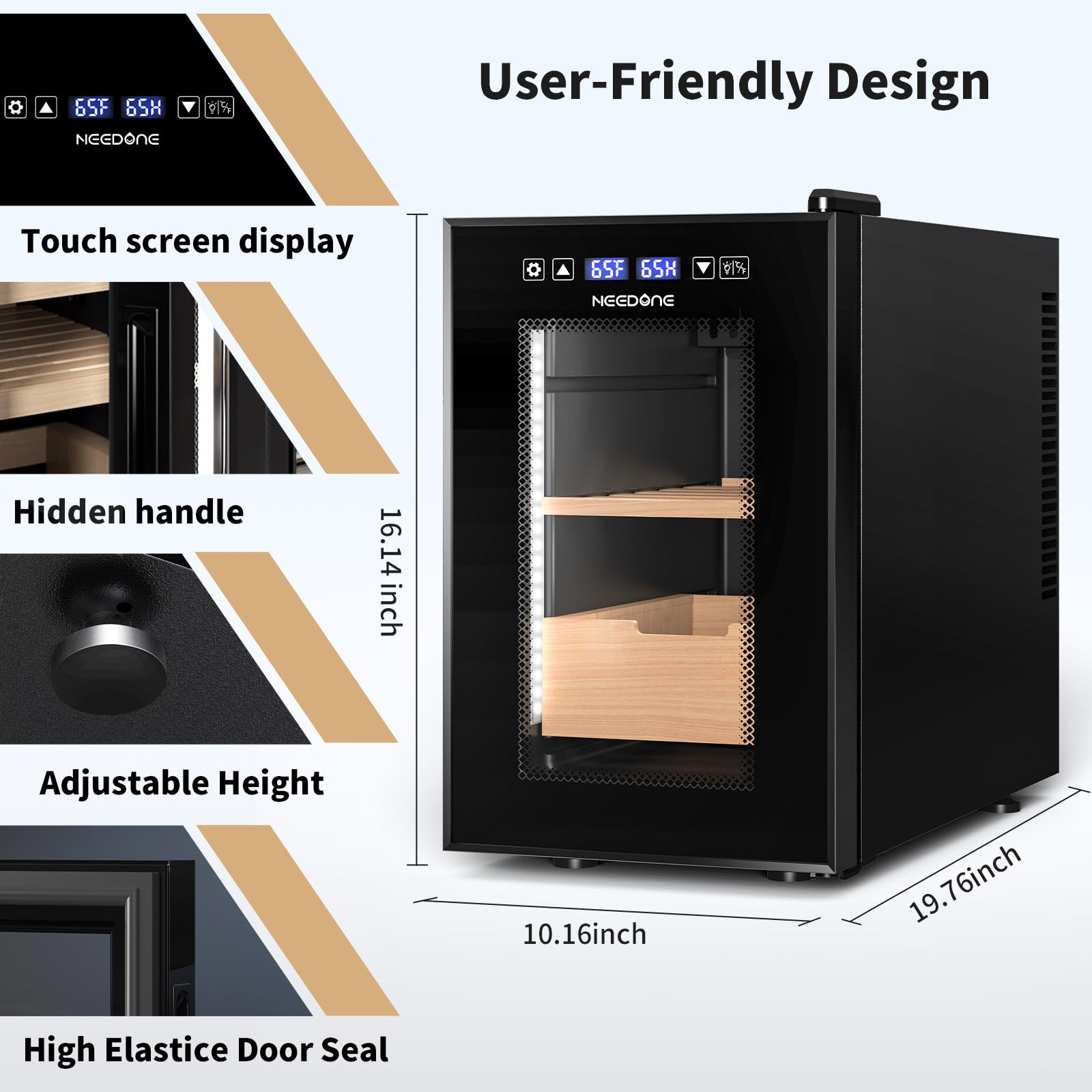 NEEDONE 16L Pro Electric Cigar Humidor with Smart Humidity, Heating & Cooling Control - Spanish Cedar Wood Shelves & Drawer - Holds 100 Cigars - Perfect for Home, Office or Man Cave - Ideal Gift for Men & Cigar Enthusiasts