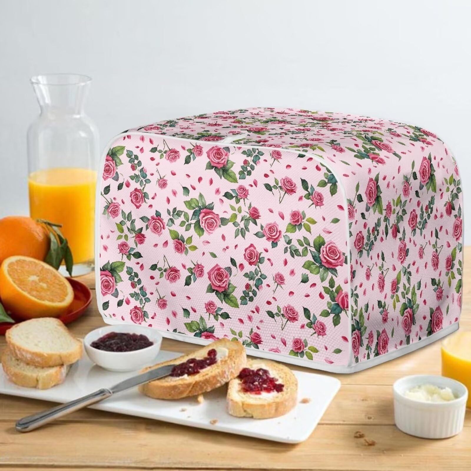 Xoenoiee Pink Rose Floral Print Toaster Cover & Bread Maker Cover - 4 Slice Kitchen Appliance Protector for Microwave, Toaster Oven - Valentine's Day Kitchen Accessories for Home Decor & Gift Giving