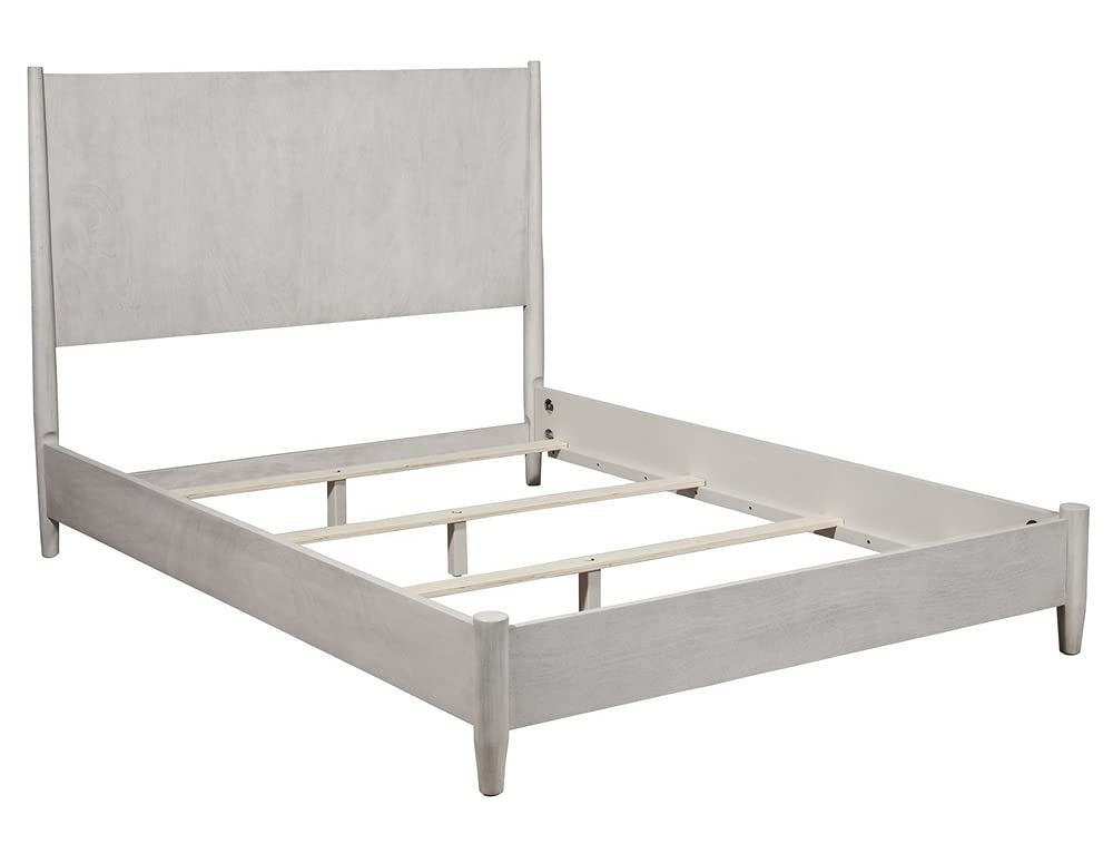 Flynn Mid Century Modern Wood Full Size Panel Bed in Gray - Solid Wood Frame, Minimalist Design for Bedroom & Guest Room Decor