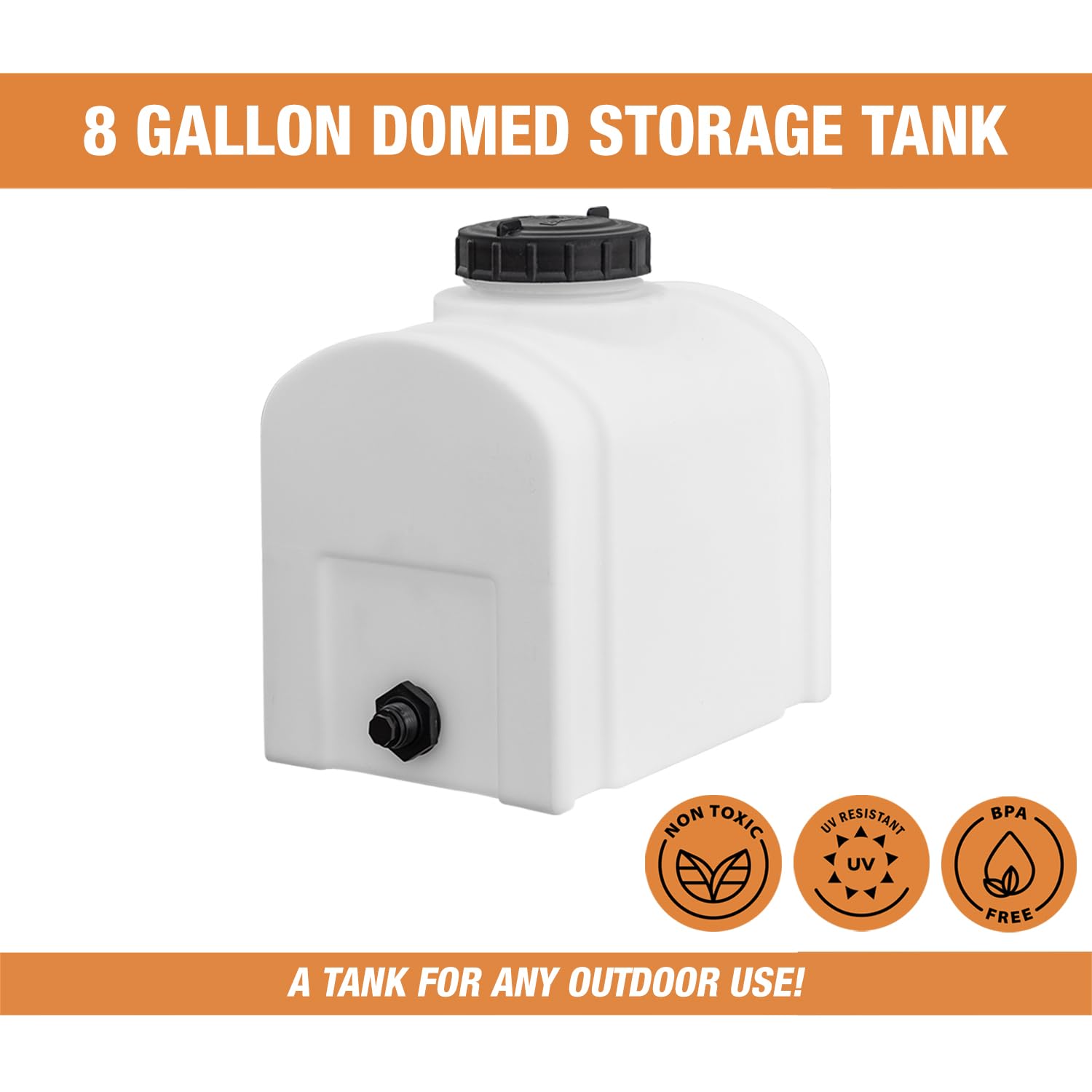 RomoTech 8 Gallon Polyethylene Water Storage Tank - USA Made, Rust & Corrosion Proof, for Water & Non-Flammable Liquids - Perfect for RV, Camping, Emergency Water Supply & Agricultural Use