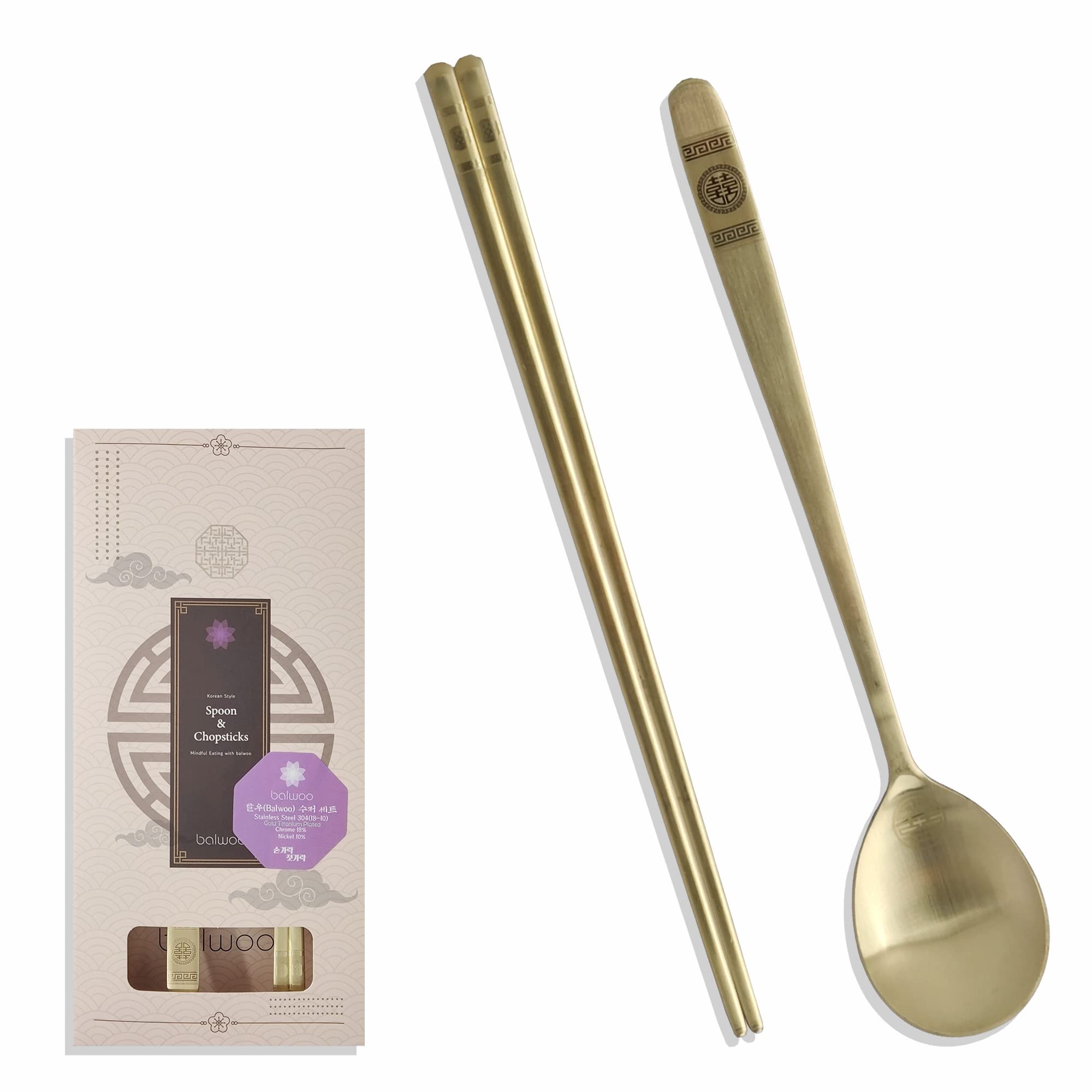 Premium Korean Sticky Rice Spoon & Chopsticks Set - Gold Titanium Plated 304 Stainless Steel Tableware - Mukbang & Asian Dining Essentials - Elegant Korean Palace Design - Perfect for Home Kitchen, Restaurants & Gift Giving