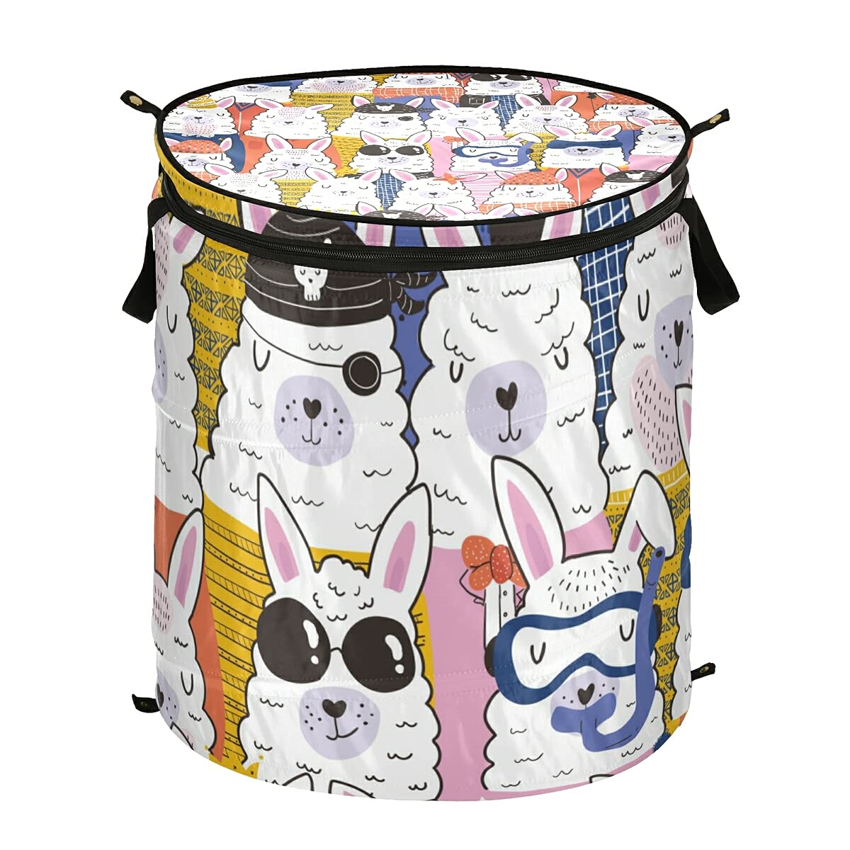 Colorful Alpaca Freestanding Laundry Basket with Lid - Large Foldable Clothes Hamper Storage with Handle, Funny Cute Collapsible Toy Organizer for Kids Room, Girls & Boys Bedroom - Perfect for Nursery, Playroom & Dorm Organization