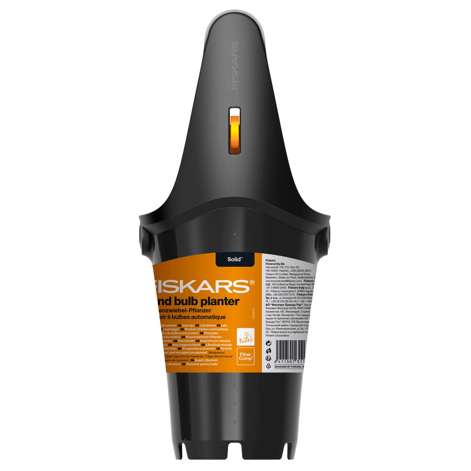 Fiskars Black/Orange Flower Bulb Planter - 24 cm Lightweight Plastic Garden Tool for Planting Bulbs, Seeds & Seedlings - Ideal for Home Gardening, Landscaping & Outdoor Planting (Model 1057079)