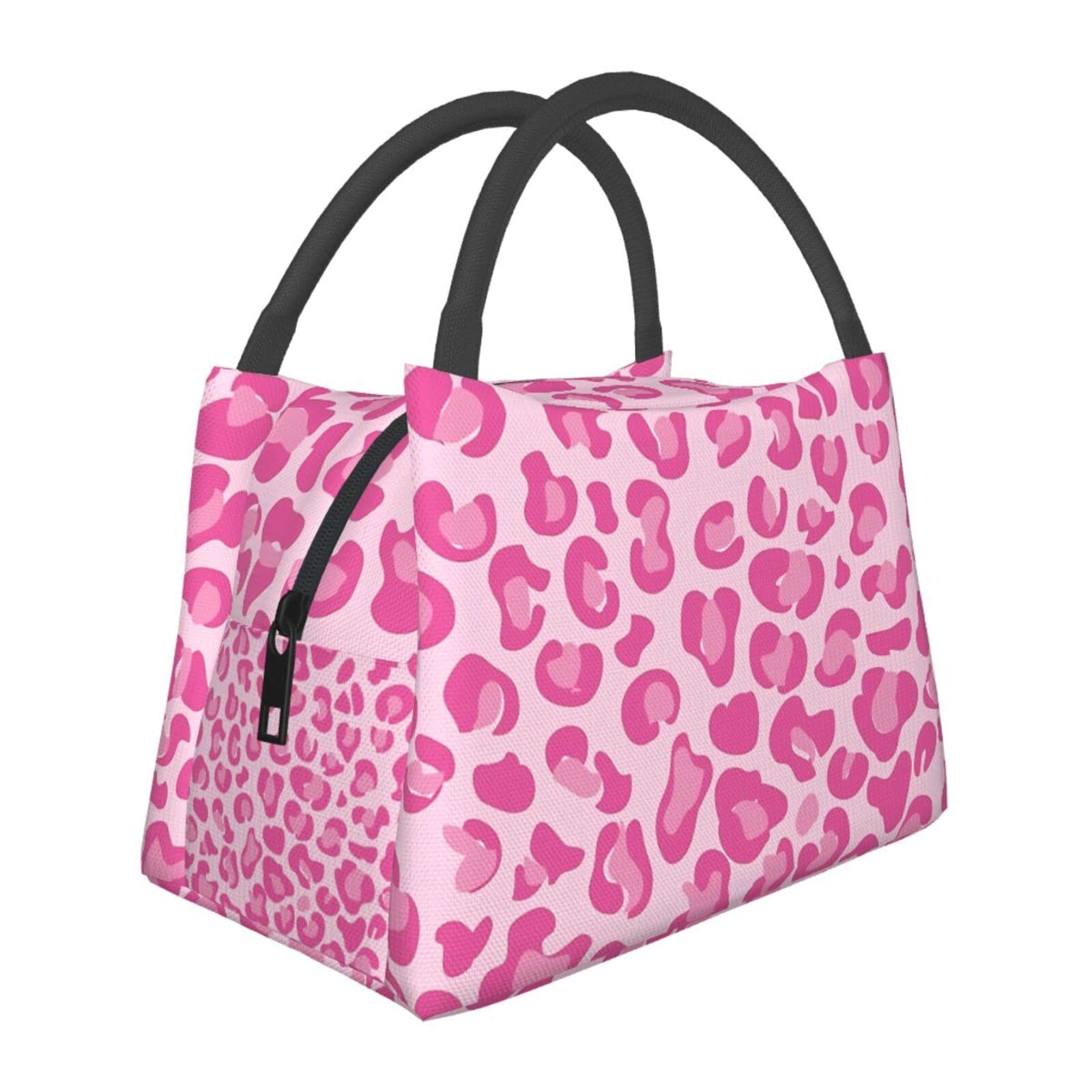 **Pink Leopard Print Insulated Lunch Bag for Kids & Women - Cute Leopard Pattern Lunch Box Tote for School, Work, Picnics & Outdoor Activities**