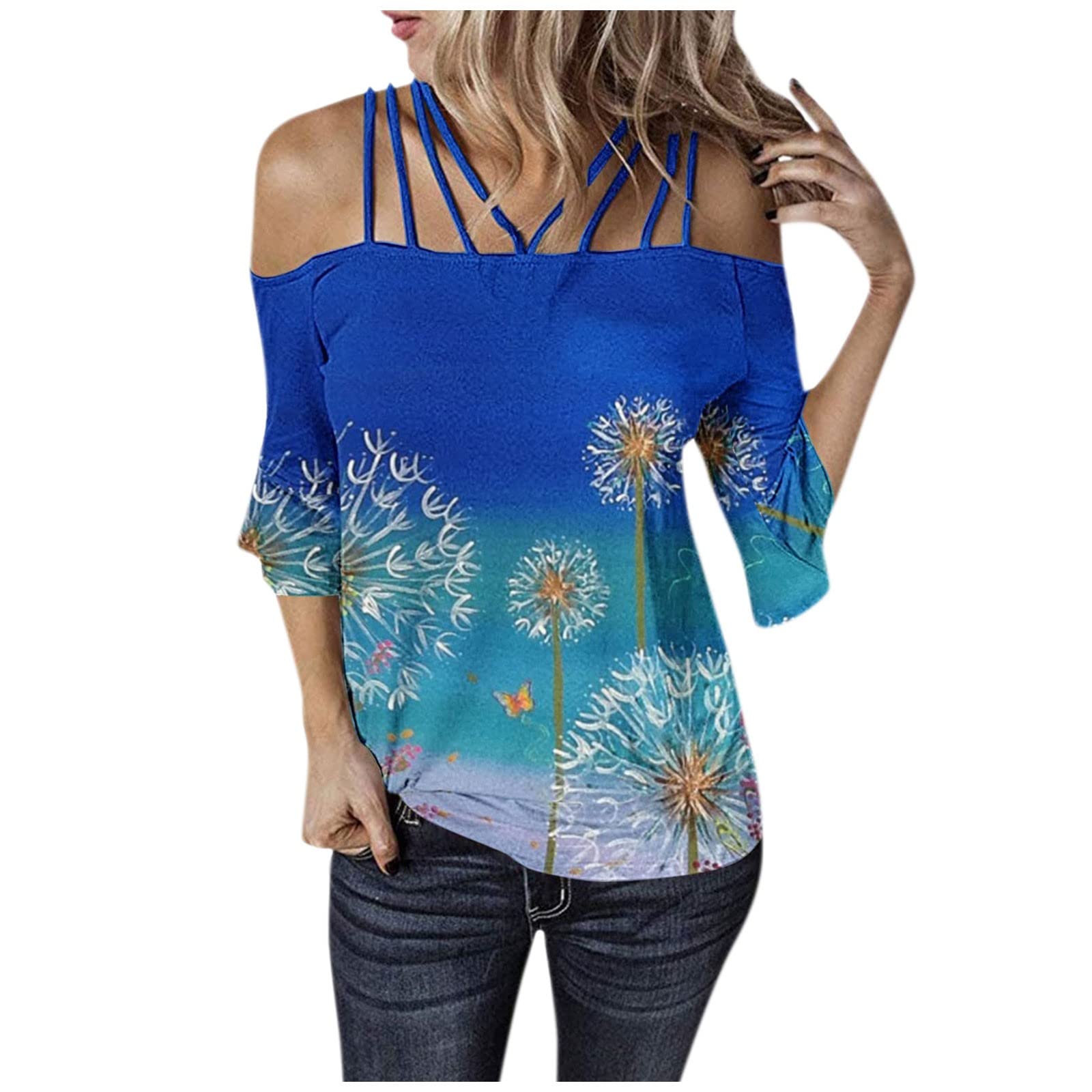 Plus Size Women's Slim Cold Shoulder Blouses - Casual Off Shoulder Tube Tops & Trendy Half Sleeve T-Shirts for Everyday Wear, Date Nights & Summer Outfits