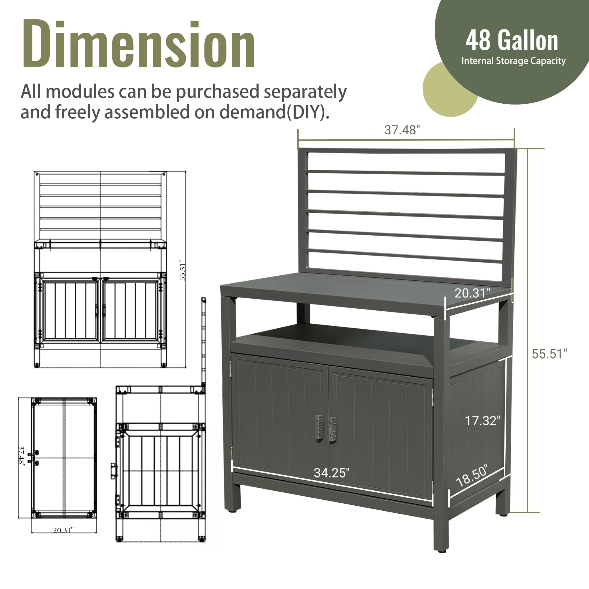 Modular Outdoor Kitchen Island - Aluminum BBQ Grill Table for Deck & Patio