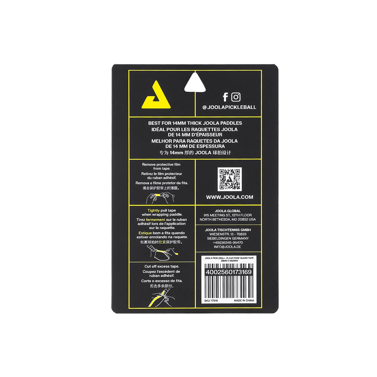 JOOLA Pickleball Edge Guard Tape - Protective Paddle Tape for Pickleball Rackets, Prevents Scratches & Damage - Perfect for Indoor & Outdoor Court Play