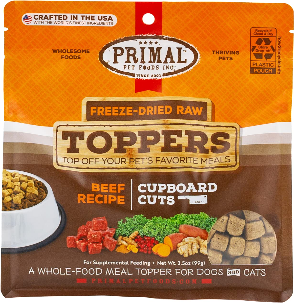 Premium Grain-Free Primal Dog & Cat Food Toppers - Freeze-Dried Raw Beef Meal Mixers with Probiotics for Digestive Health | Ideal for Training, Picky Eaters & Daily Nutrition Boost (3.5 oz) | Perfect for Kibble Enhancement, Treat Rewards & Sensitive Stomachs