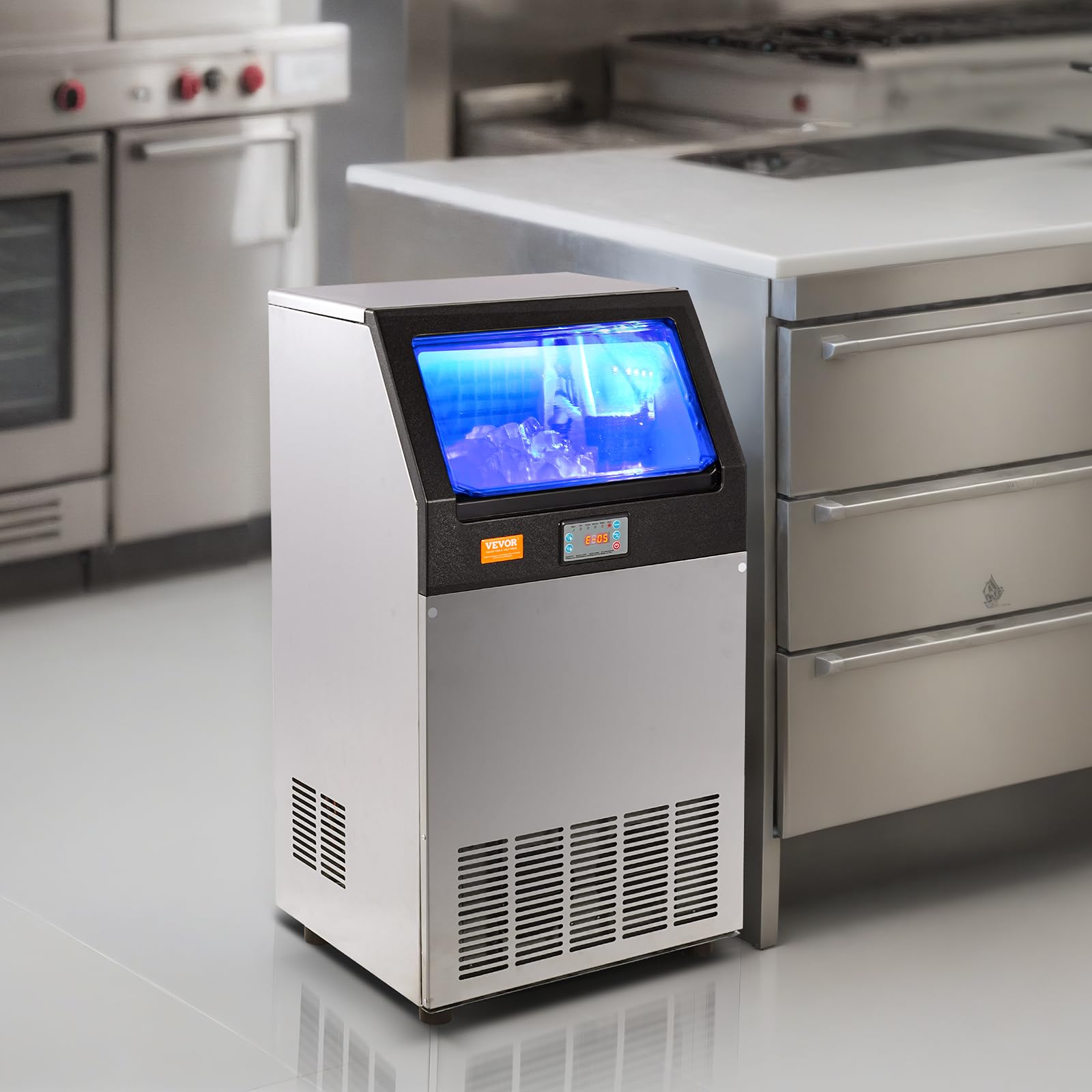 VEVOR Commercial Ice Maker Machine 140LBS/24H with 33LBS Storage - Fast 55 Ice Cubes in 12-15 Mins - Perfect for Bars, Restaurants, Home & Office Use - Ideal for Cocktails, Beverages & Food Preservation