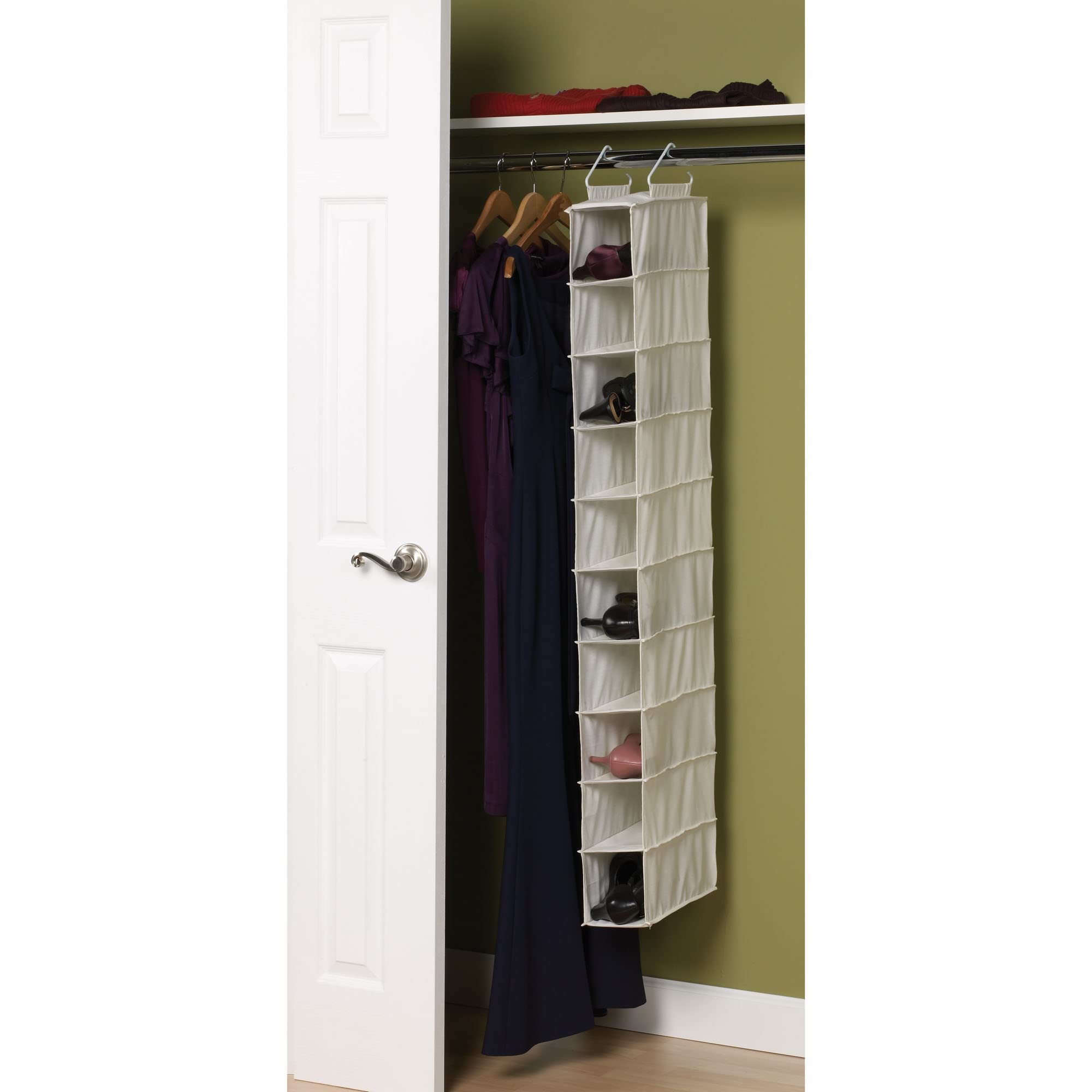 Hanging Shoe Storage Organizer for Closets - 10 Pocket Shelves, Natural Canvas | Space-Saving Closet Organizer for Shoes, Accessories & Small Items | Perfect for Bedrooms, Dorms & Entryways