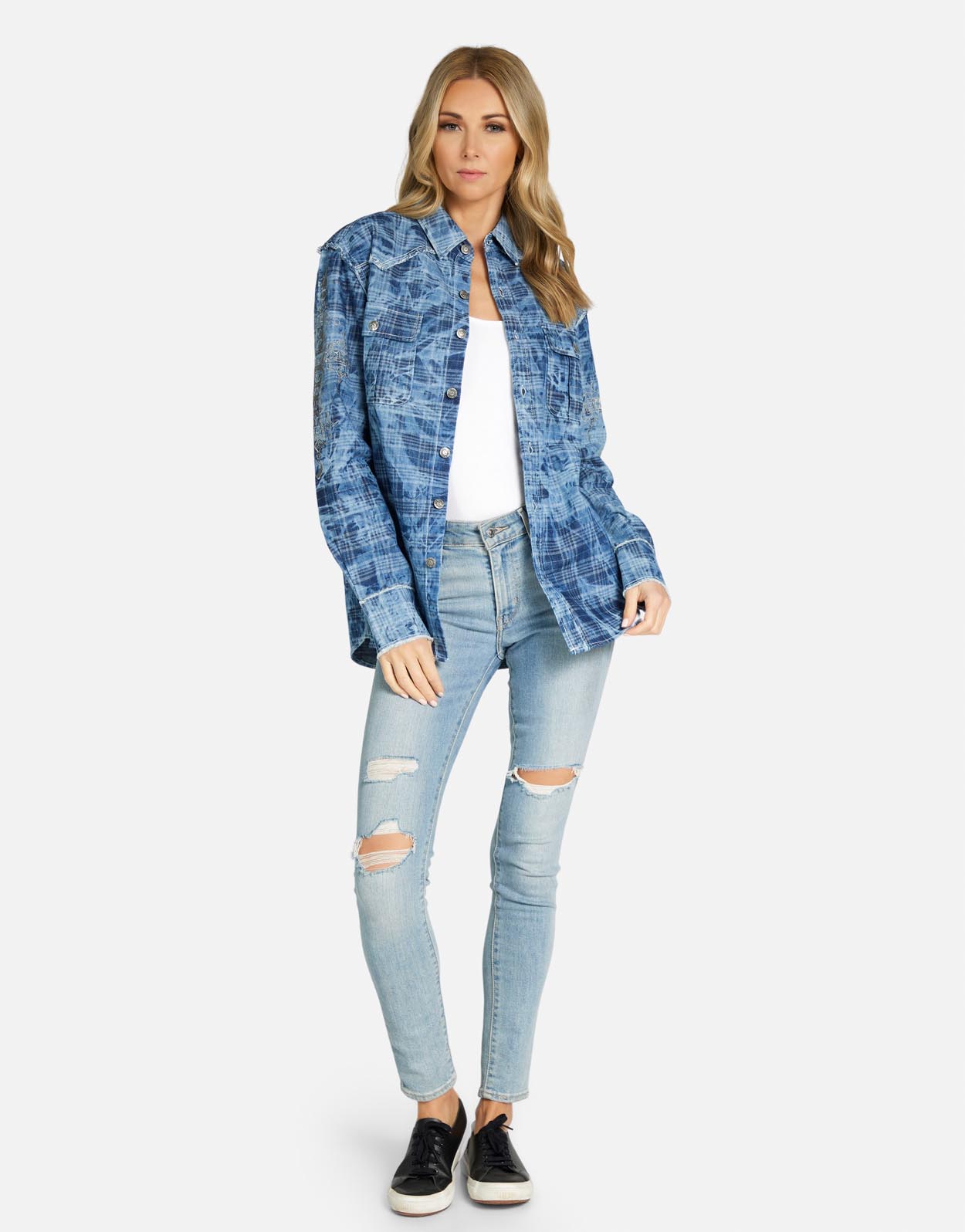 Delfino Country Roads Boyfriend Jacket for Women - Stylish Distressed Denim Oversized Coat - Perfect for Casual Outings, Date Nights & Fall Layering