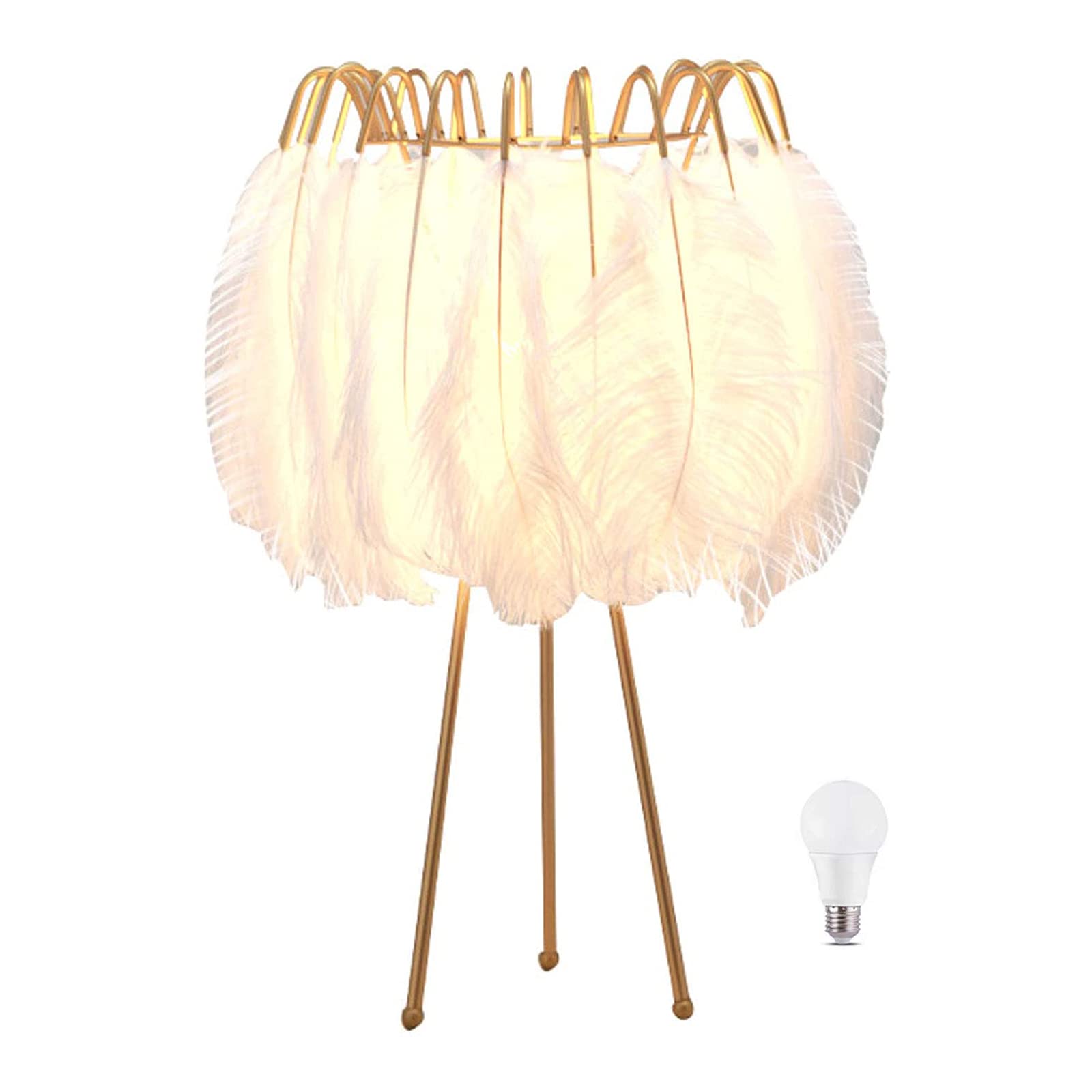 WOERD Modern Feather LED Table Lamp with Remote Control - Dimmable Tripod Reading Light for Living Room, Bedroom, Dining Room & Wedding Decor - Perfect for Cozy Nights, Romantic Ambiance & Home Office Lighting