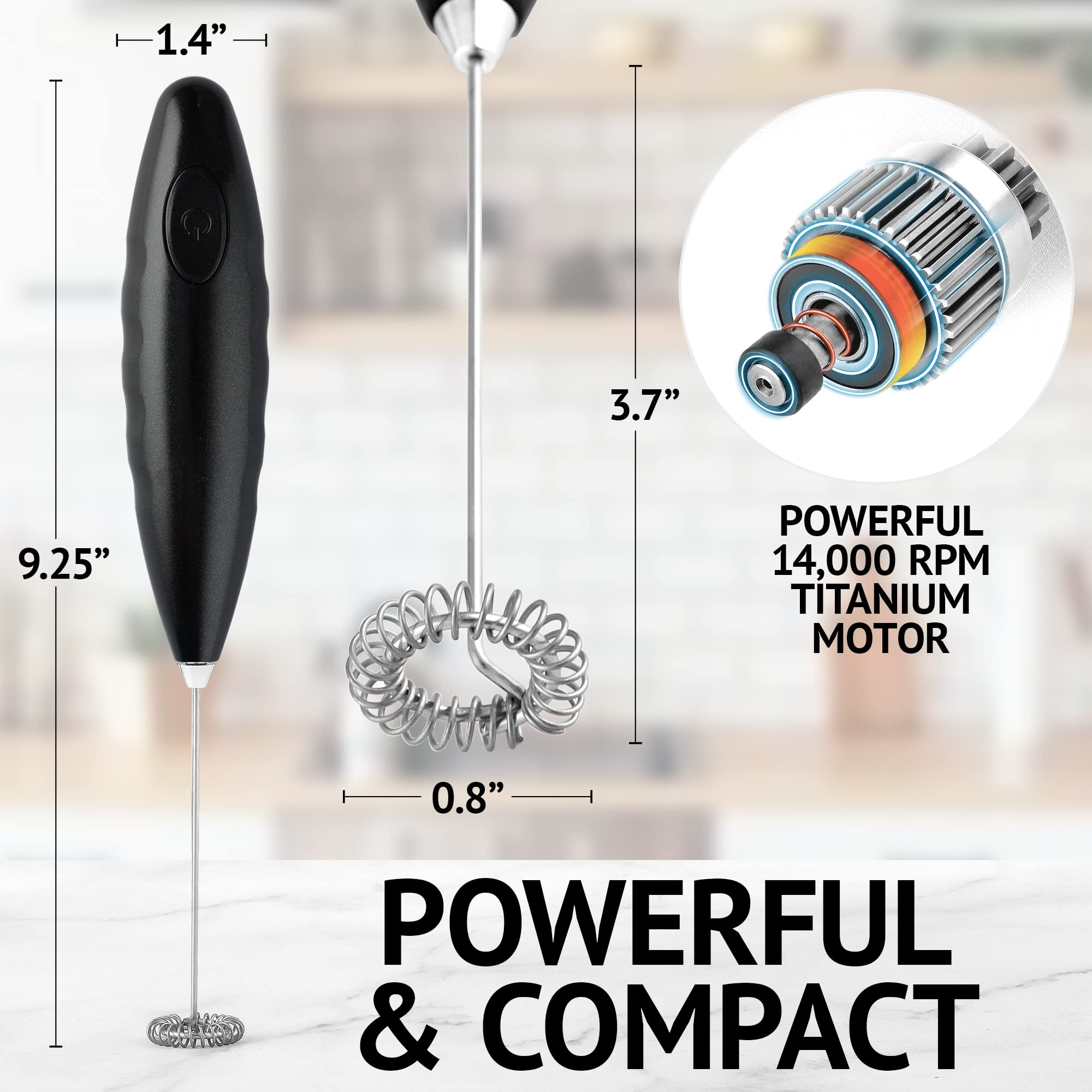 Premium Handheld Milk Frother for Coffee, Matcha & Hot Chocolate - Automatic Electric Foam Maker - Mini Drink Mixer Wand by Milk Boss (Black) - Perfect for Lattes, Cappuccinos & Home Baristas
