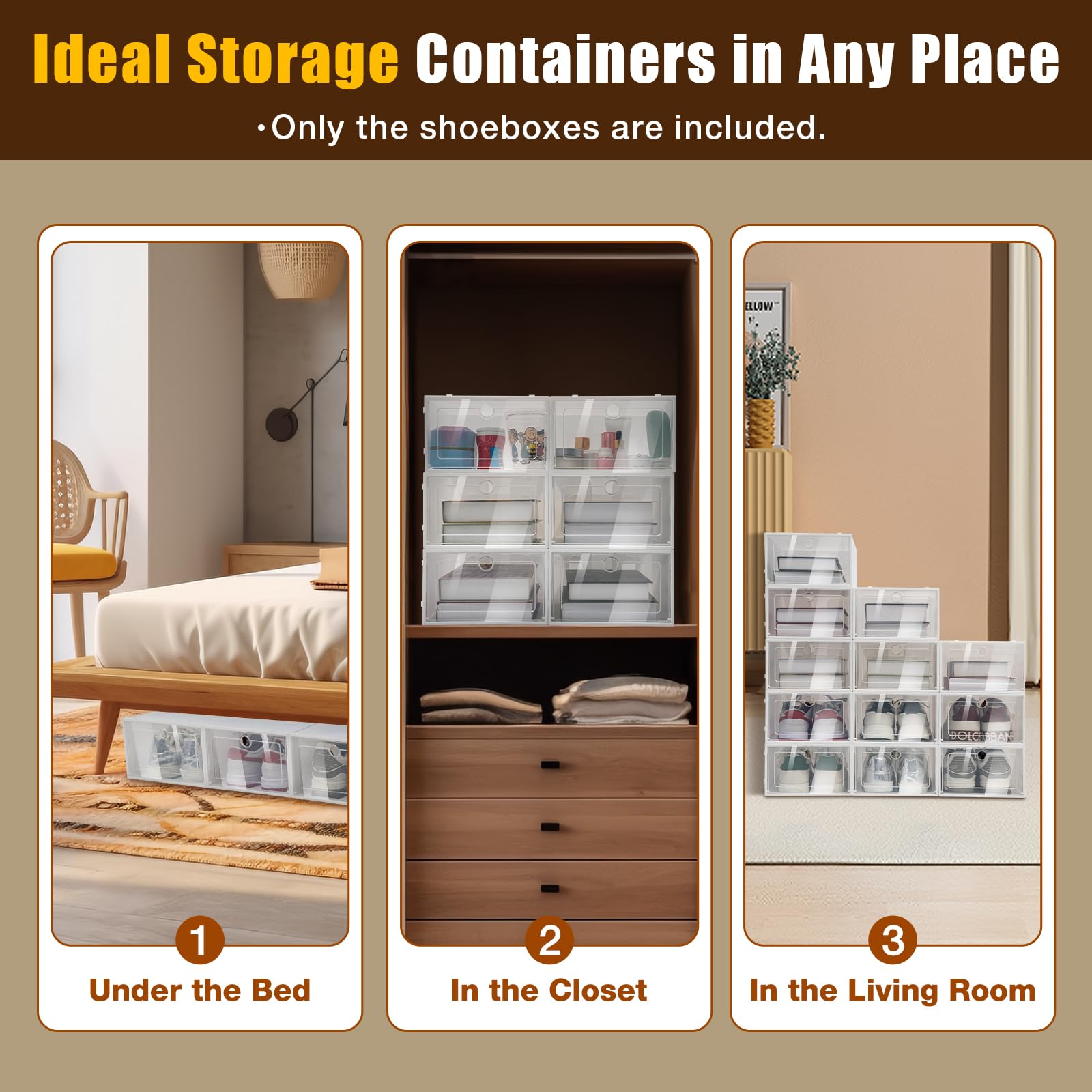 DYRABREST 24 Pack Clear Plastic Shoe Storage Boxes - Stackable Shoe Organizer for Closet, Foldable Shoe Rack with Round Holes - Perfect for Sneakers, Boots & Heels Storage - Ideal for Bedroom, Closet & Entryway Organization