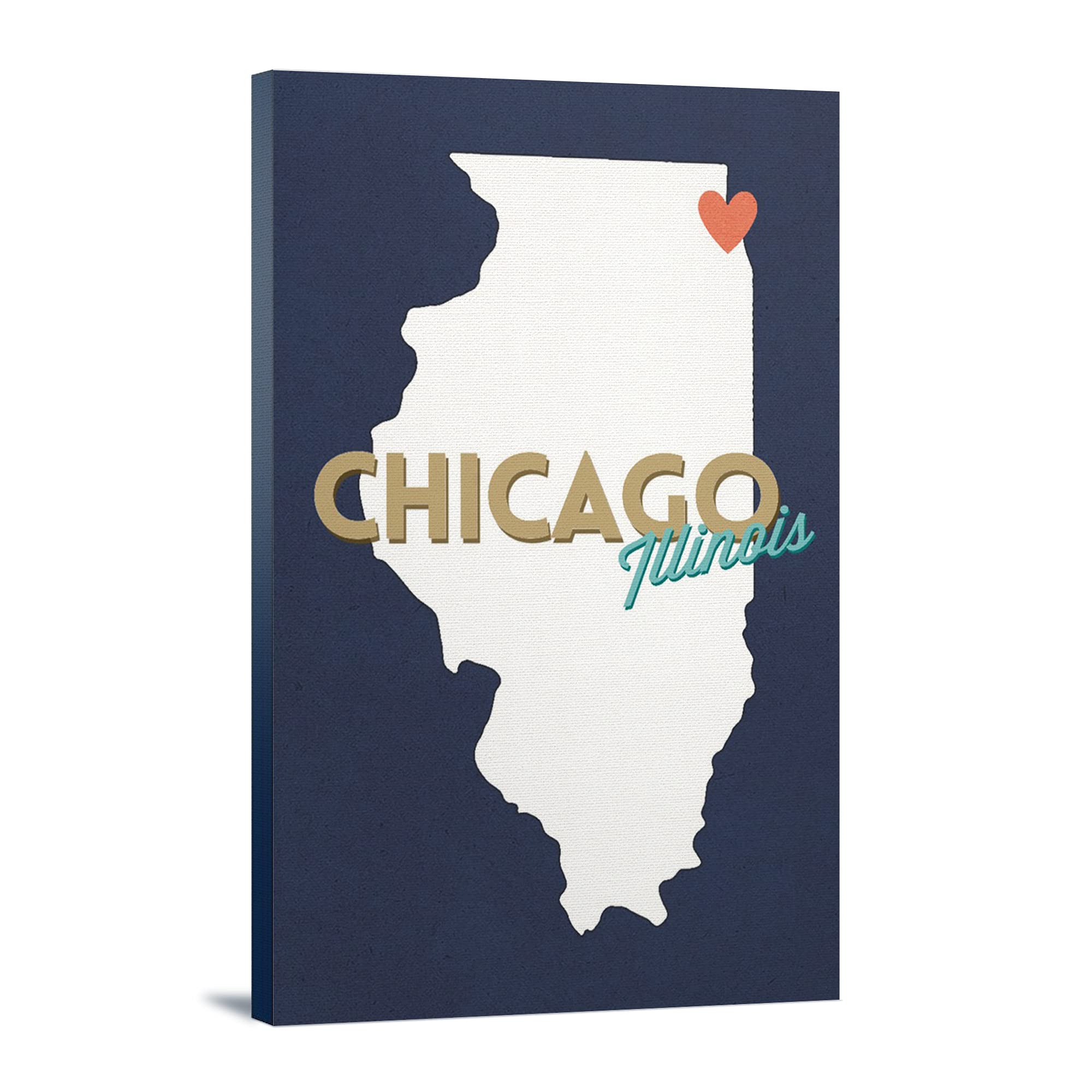 Chicago Illinois Home State Heart Wall Art - 16x24 Wrapped Canvas Print for Living Room Decor, Office & Bedroom