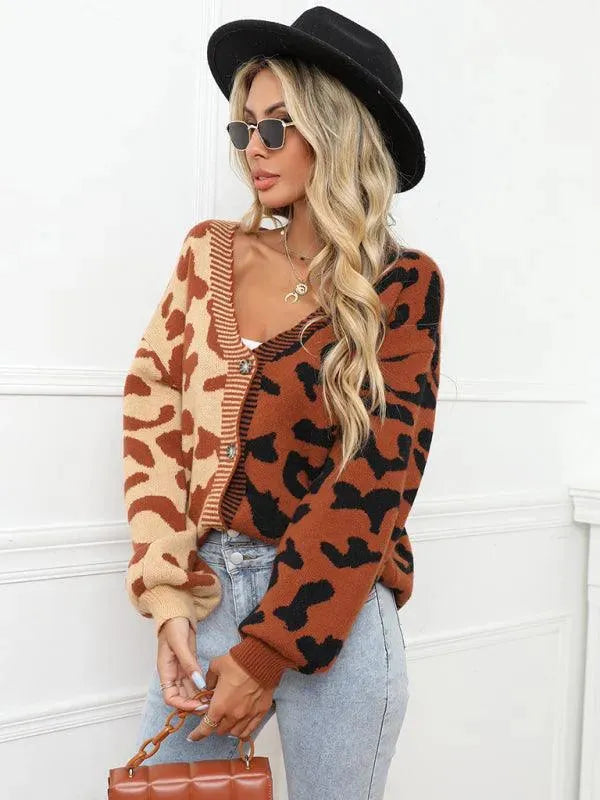 Stylish Leopard Print Oversized Knit Cardigan Sweater for Women - Cozy Fall & Winter Fashion - Perfect for Streetwear, Casual Outfits and Layering