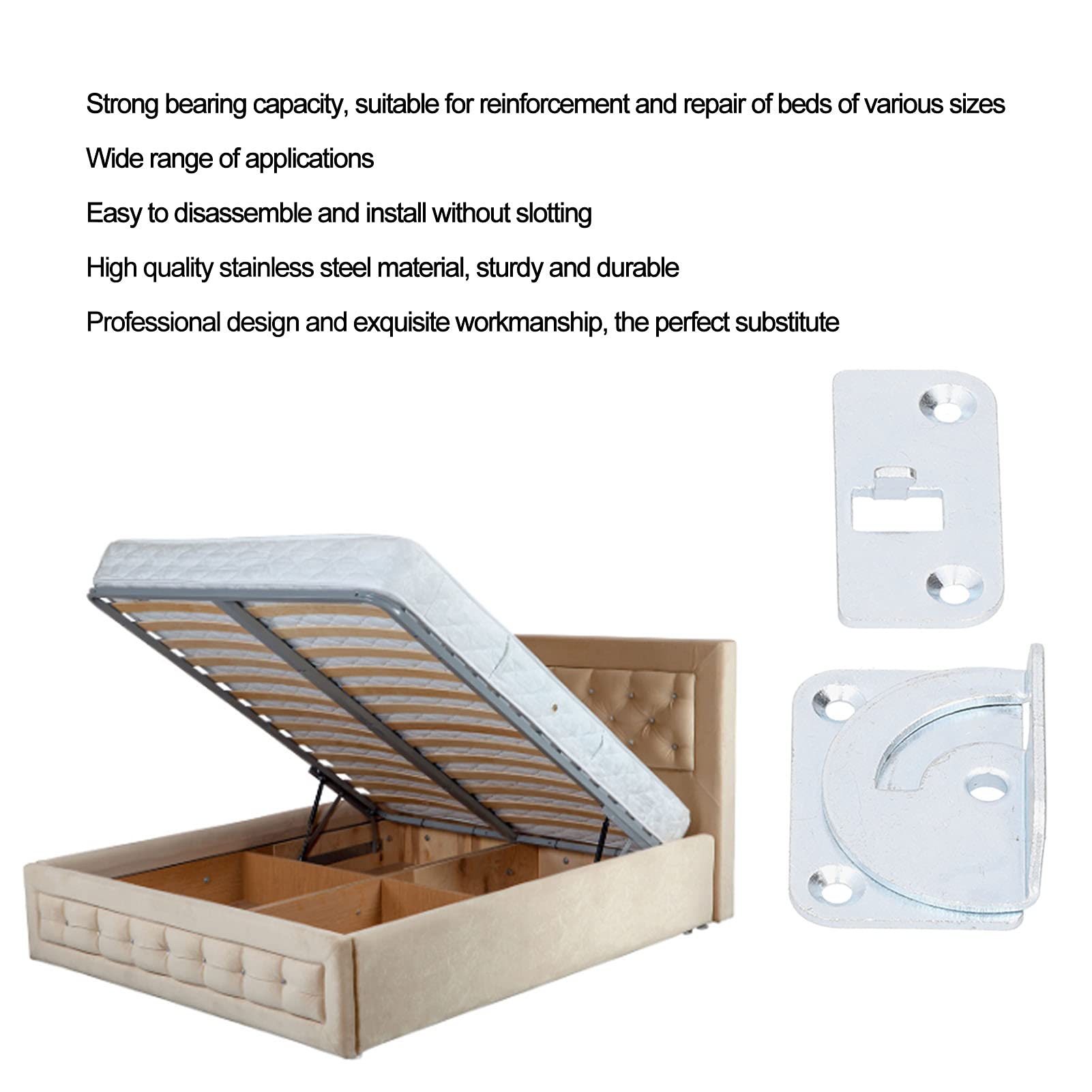 Heavy Duty Stainless Steel Bed Rail Brackets - 4PCS Bed Frame Fittings for Secure Support | Perfect for Bed Frame Assembly, Footrest Reinforcement & Furniture Repair