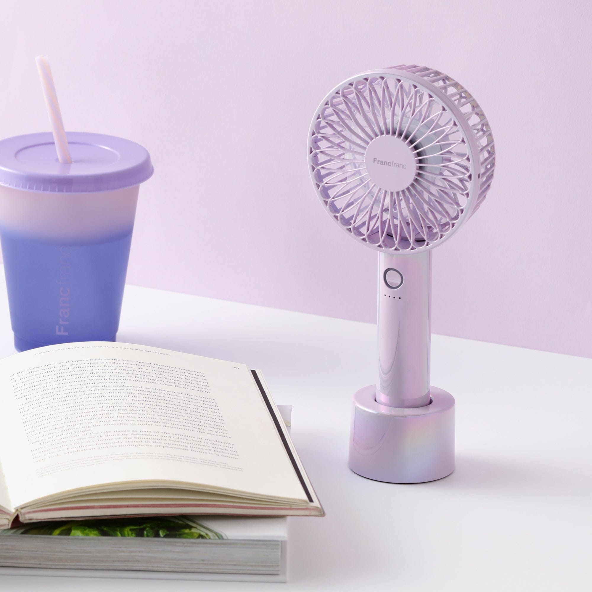 FRAIS Portable Handheld Fan with LED Aurora Light - Purple | USB Rechargeable Mini Fan for Outdoor, Travel, Office & Home Use