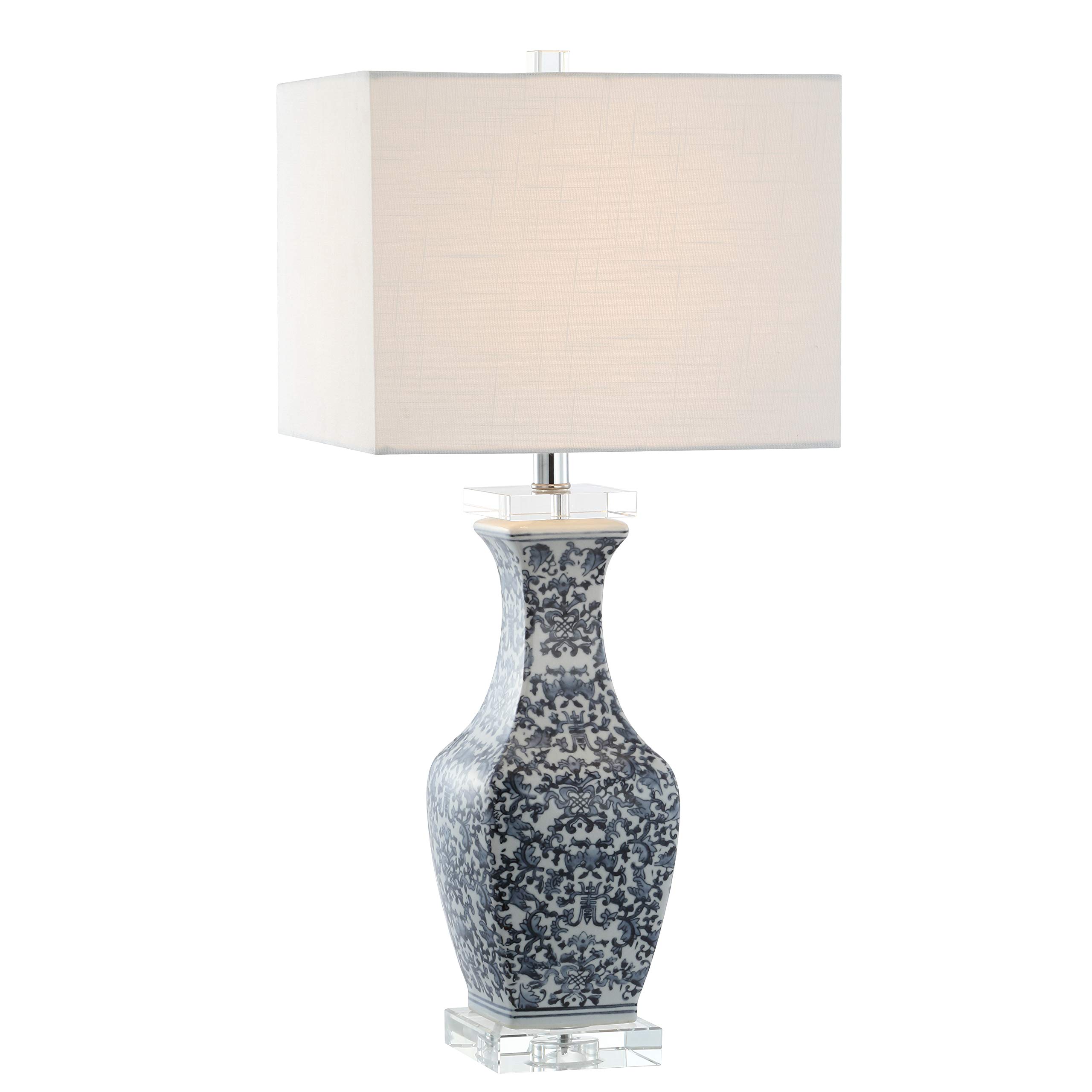JONATHAN Y JYL5046A 28-Inch Ceramic Crystal LED Table Lamp with Included Bulb - Traditional Bedside Nightstand Lighting for Bedroom, Living Room, Office & Dorm - Blue/White - Perfect for Reading, Studying & Ambient Lighting