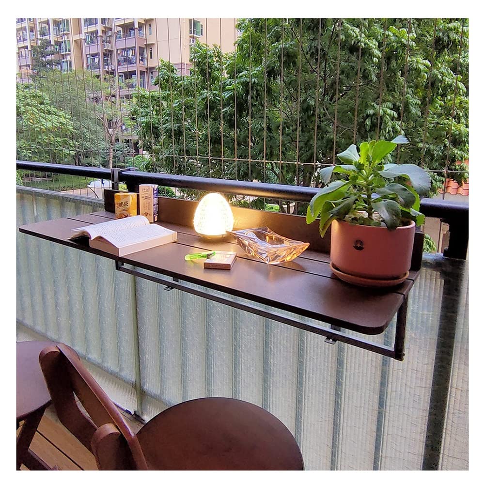 Folding Balcony Deck Table - Adjustable Outdoor Hanging Railing Bar Table with FSC Acacia Wood - Perfect for Patio, Balcony & Deck Serving (Espresso, 120x27cm) - Ideal for Small Space Entertaining, Morning Coffee & Outdoor Dining