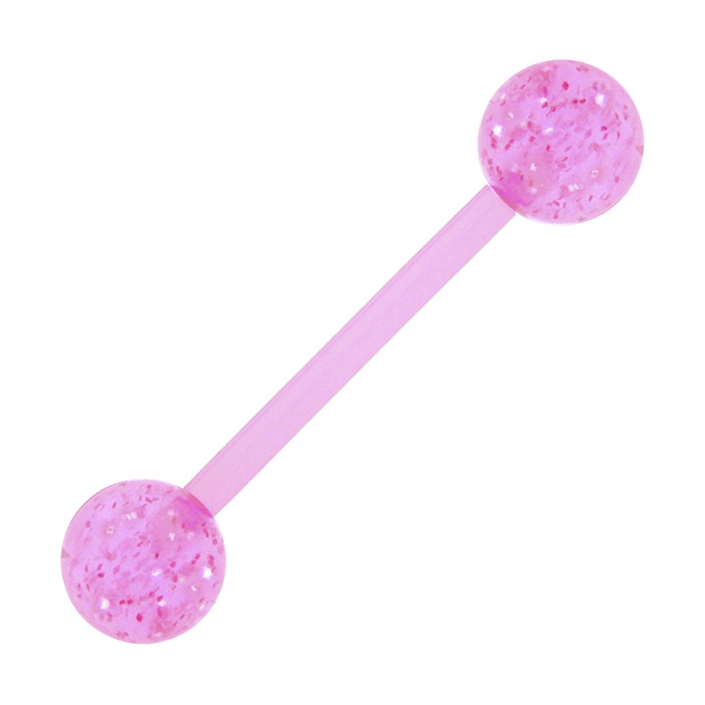 Bioplast Pink Glitter Acrylic Ball Barbell Tongue Ring - Body Jewelry for Piercing | Perfect for Parties, Festivals & Self-Expression