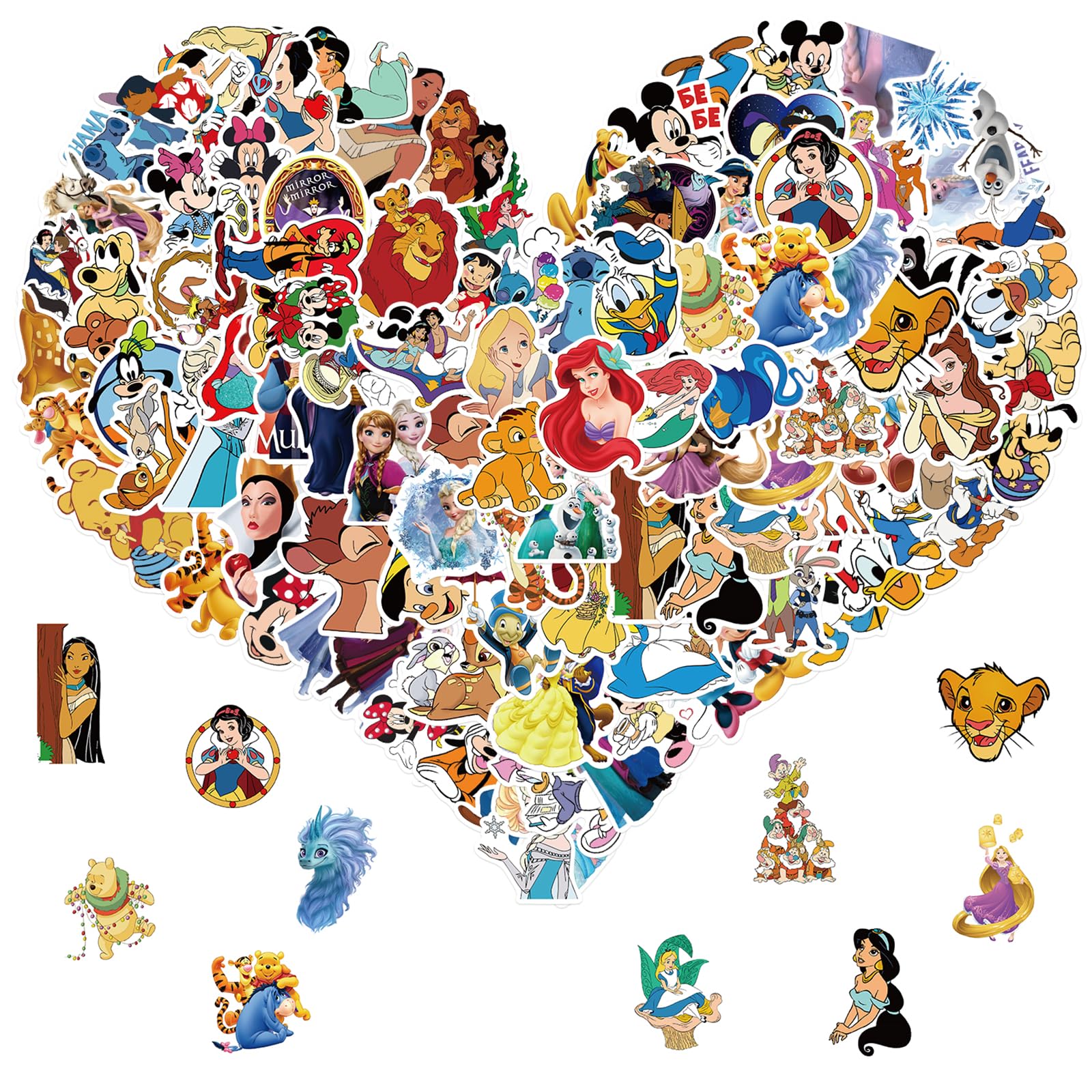 100PCS Disney Princess Stickers Pack - Waterproof Vinyl Cartoon Stickers for Kids, Teens & Adults - Perfect for Water Bottles, Laptops, Luggage & DIY Crafts - Cute Decorative Stickers for School, Office & Home Decor