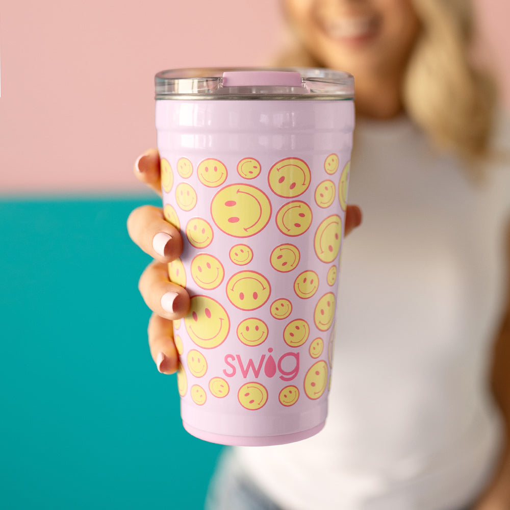 Oh Happy Day Party Cups 24oz - Disposable Plastic Cups for Birthday, Wedding & Baby Shower Celebrations - Bulk Pack of 50 - Perfect for Outdoor Events, BBQs & Family Gatherings
