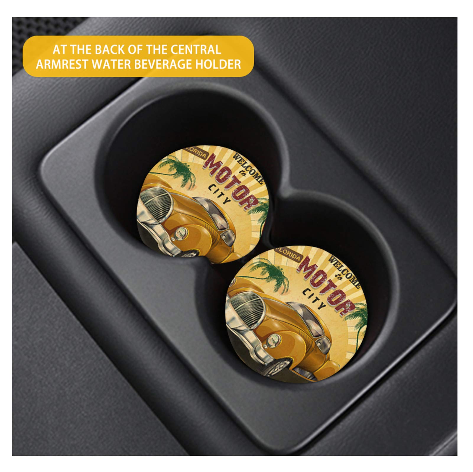 SEANATIVE 2.8 Inch Car Coasters for Drinks - Stylish Sunflower Pattern Neoprene Cup Holder Mats (2 Pack) - Non-Slip Car Accessories for Coffee, Soda & Water Bottles - Perfect for Road Trips, Commuting & Daily Driving