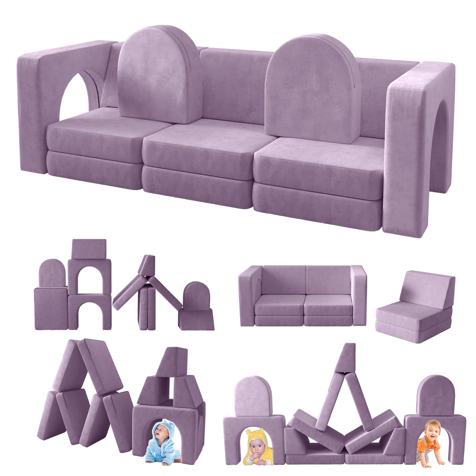 Wanan Kids Couch 12PCS - Modular Play Sofa for Toddlers, 12-in-1 Multifunctional Children's Furniture for Playroom & Bedroom - Creative Play, Lounging & Nap Time - Indoor Kids Sofa for Boys & Girls (Blueberry) - Perfect for Playdates, Homeschooling & Family Movie Nights
