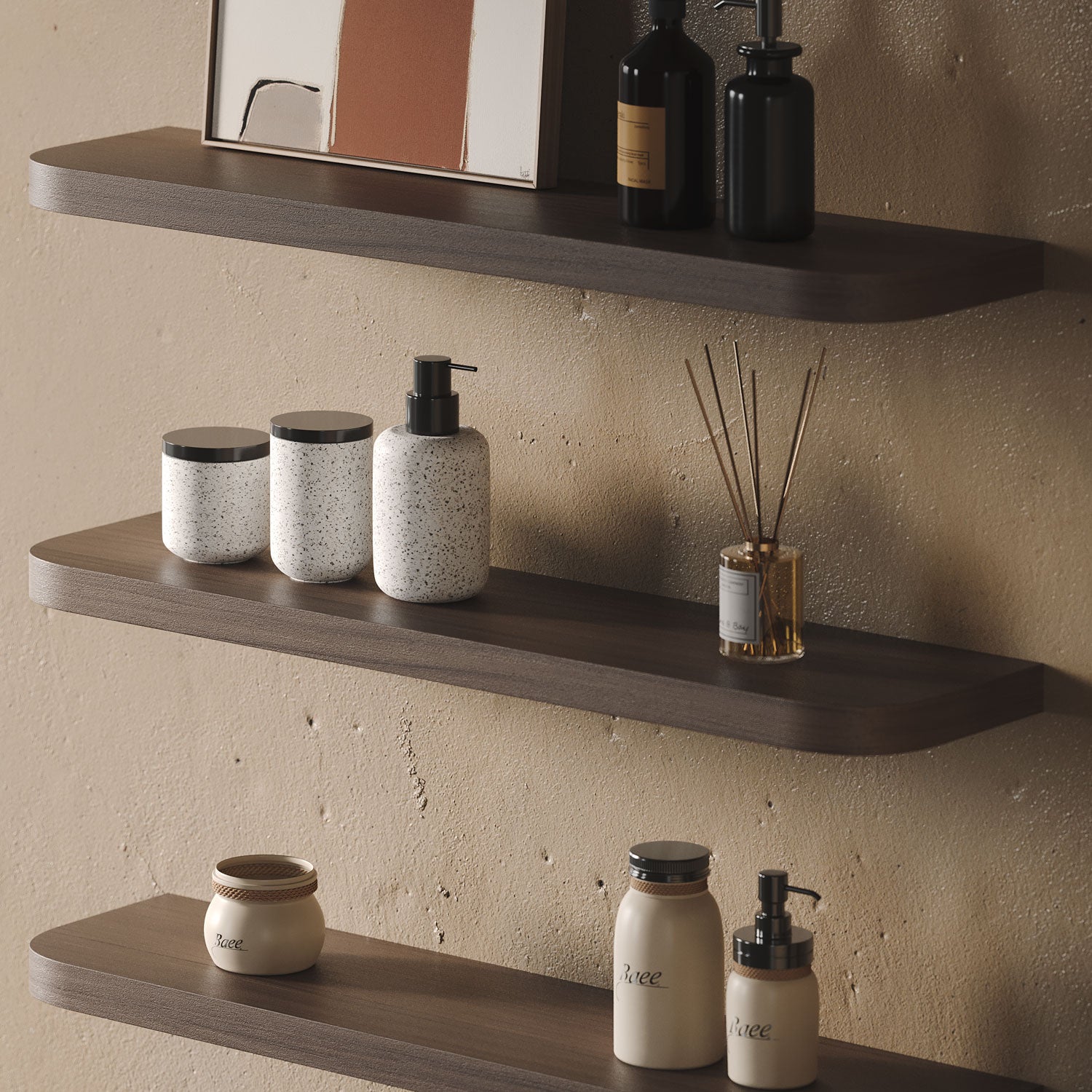 Aksel RADius Floating Shelf - Solid Walnut Wood, Wall Mounted, Modern & Minimalist Design - Perfect for Living Room, Bedroom, or Office Decor