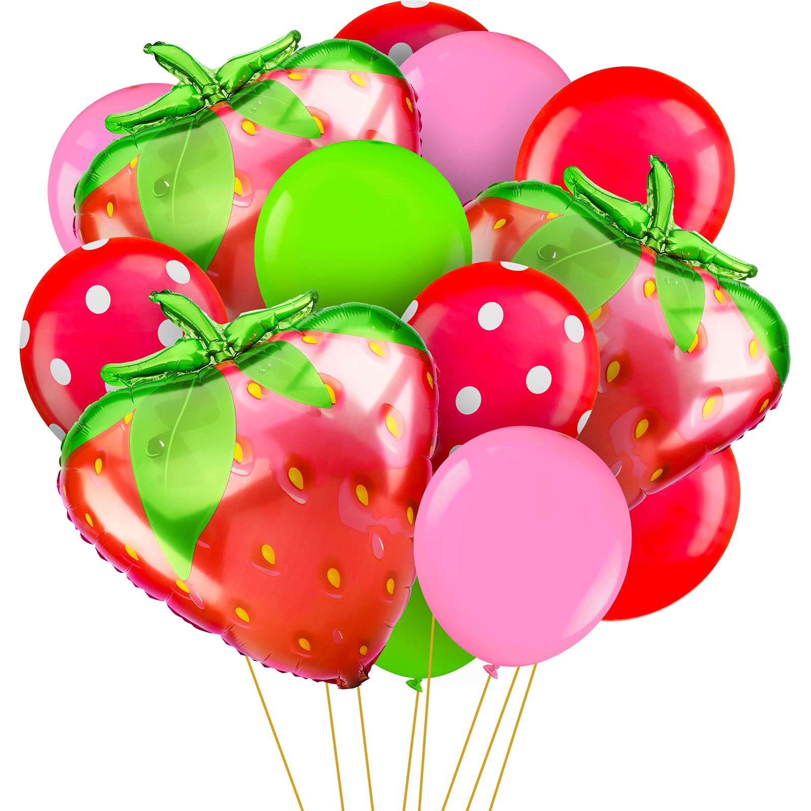 33 Pieces Strawberry Balloons with Polka Dots - Latex & Foil Balloon Set for 1st Birthday Party Decorations, Baby Shower, Summer Fruit Themed Events - Perfect for Girls' Sweet Party, Gender Reveal & Dessert Table Decor (Red)