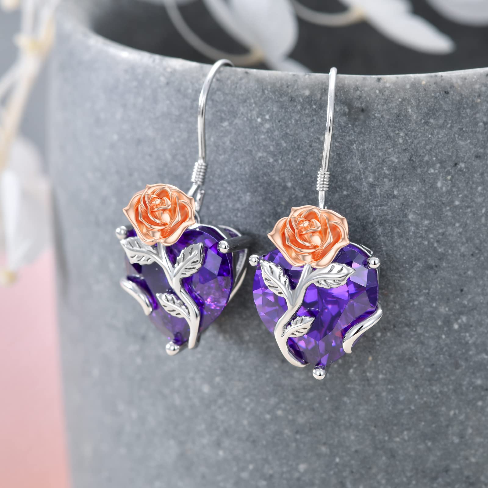 TOUPOP Sterling Silver Birth Month Flower Drop Earrings for Women - Crystal Dangle Earrings, Elegant Birthday Jewelry Gifts for Her, Perfect for Parties, Weddings & Everyday Wear