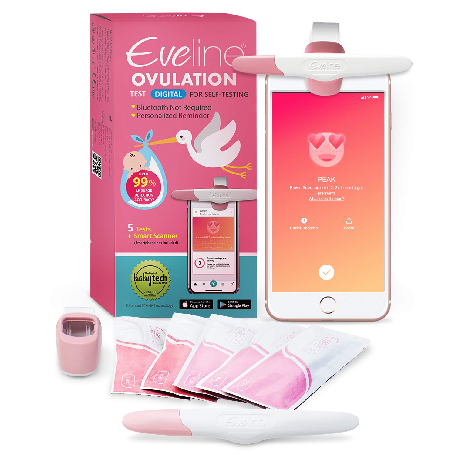 Eveline Digital Ovulation Test Predictor Kit - 99% Accurate Smart LH Test Strips with App Tracking, 5 Pregnancy Must-Have Strips for Home Use | Fertility Tracking & Conception Planning Aid