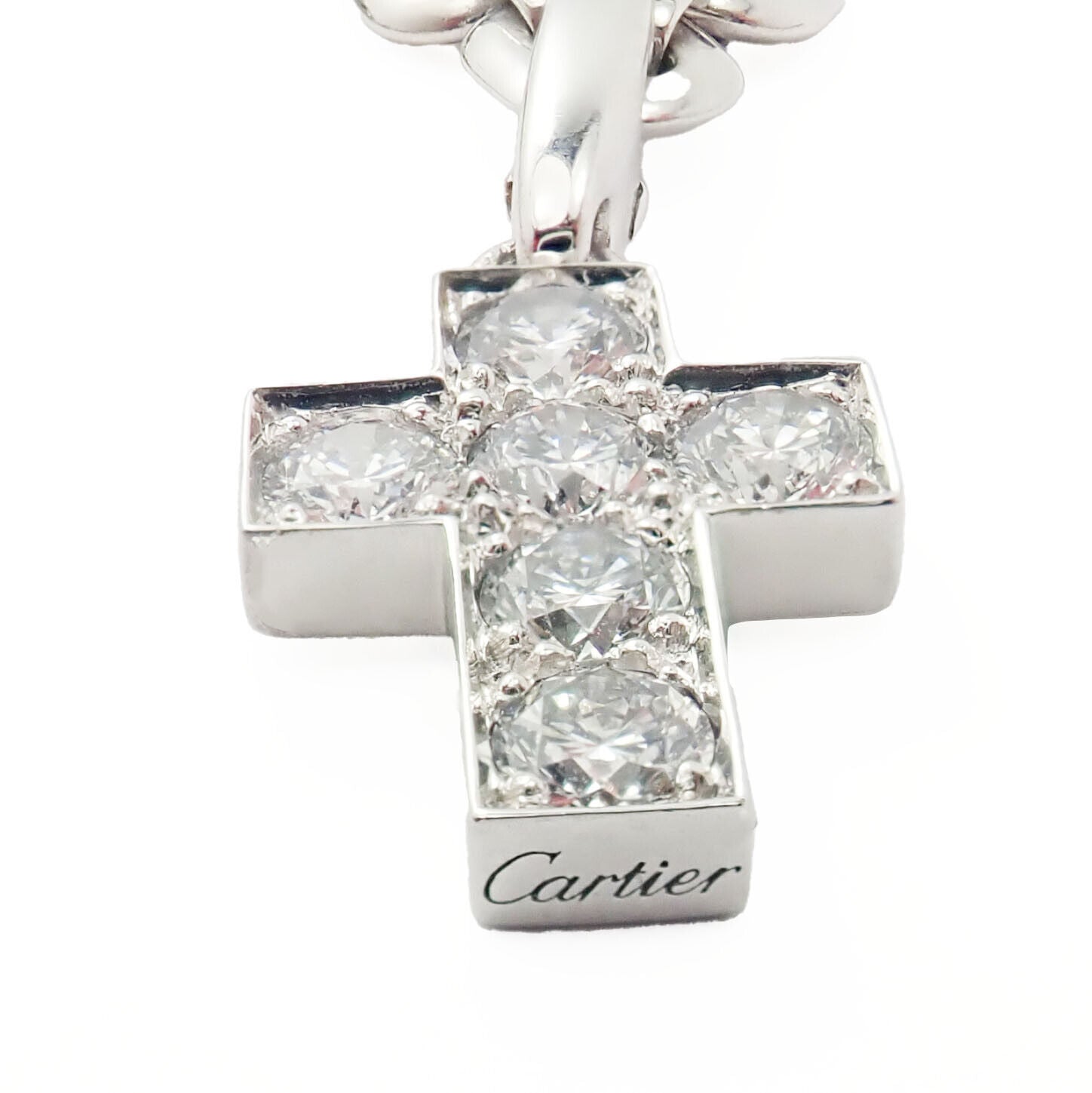 Authentic Cartier 18k White Gold 3 Charm Bracelet with Diamond Cross Double C's - Luxury Jewelry Gift for Women, Anniversary & Special Occasions