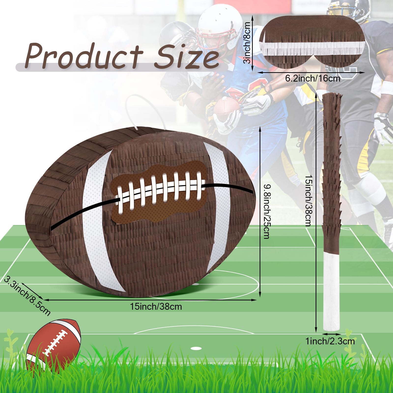 Football Pinata with Stick - Kids Sports Party Decor for Birthday Games