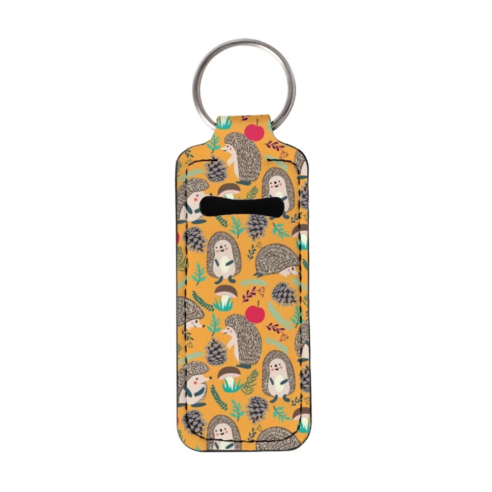 COEQINE Hedgehog Pattern Lip Balm Keychain Holder - Chapstick Tracker & Lipstick Organizer for Women & Girls - Perfect for Purses, Backpacks & Keychains
