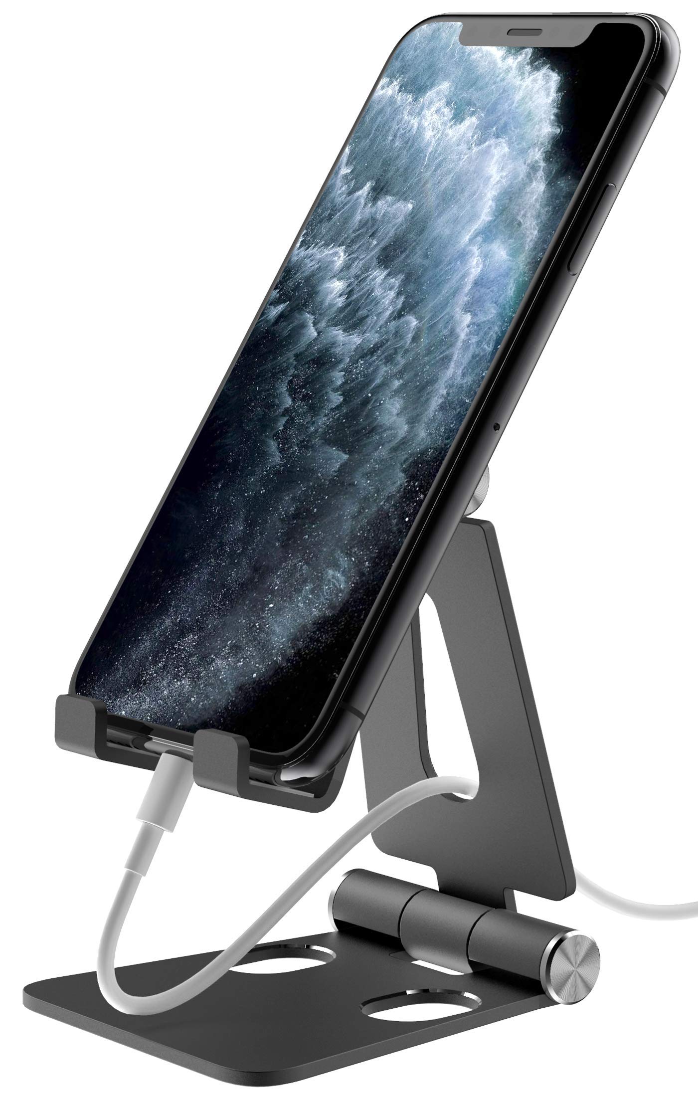 Aduro U-Rise Adjustable & Foldable Aluminum Steel Phone Stand - Universal Cell Phone Holder for Desk, Tabletop, Travel & Office Use - Black