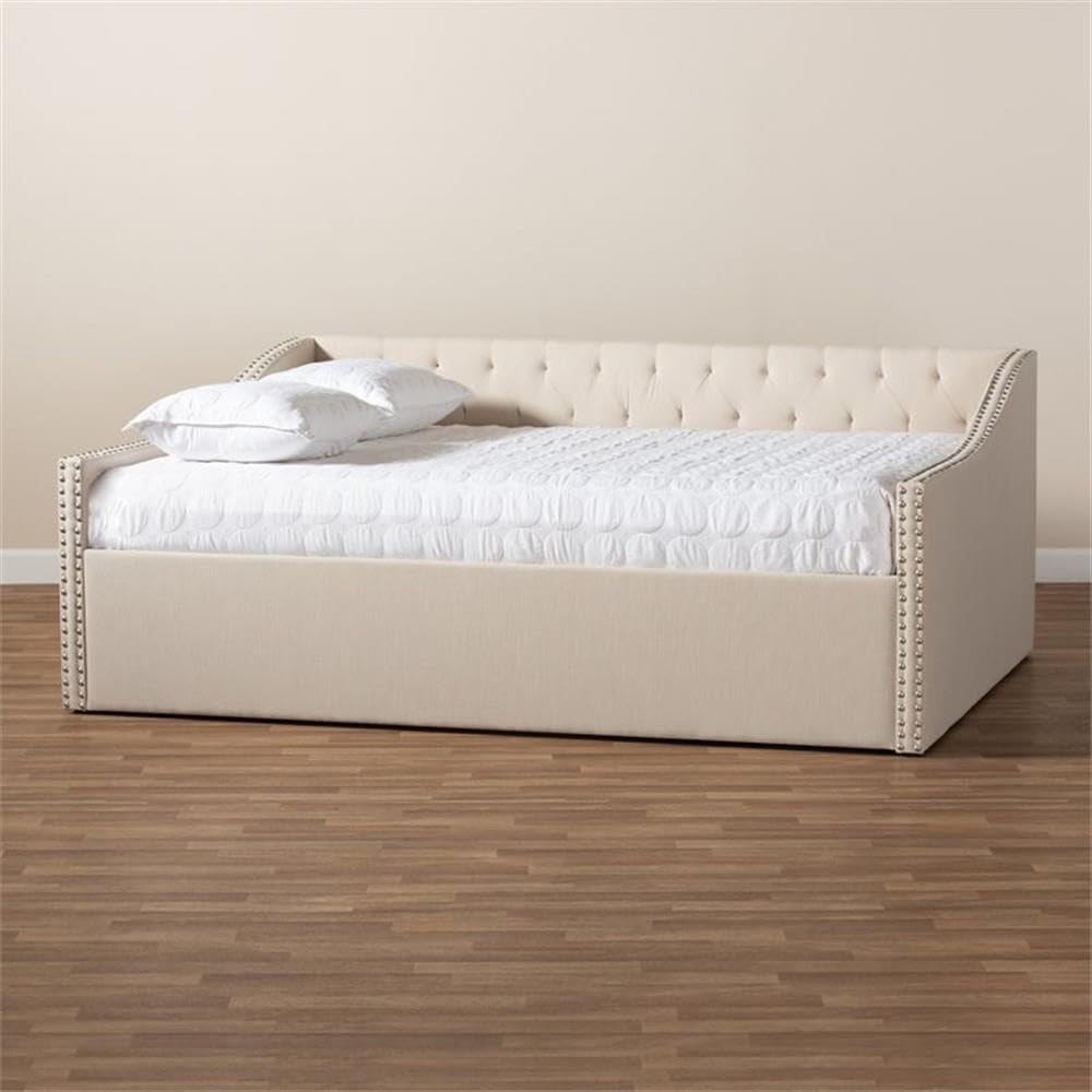 Baxton Studio Haylie Modern Beige Fabric Upholstered Queen Daybed - Contemporary Sofa Bed for Guest Room, Living Room & Small Spaces