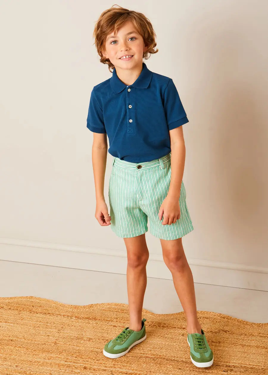Cheyne Striped Pocket Detail Shorts for Boys & Girls (4-10 Years) - Green | Comfortable & Stylish Kids' Shorts for Summer Play, School & Outdoor Activities