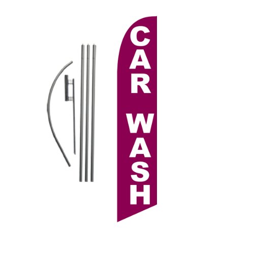 Premium Purple Car Wash Advertising Outdoor Feather Banner Swooper Flag with Pole Kit & Ground Stake - Eye-Catching Marketing Sign for Car Detailing Business, Gas Stations & Auto Shops