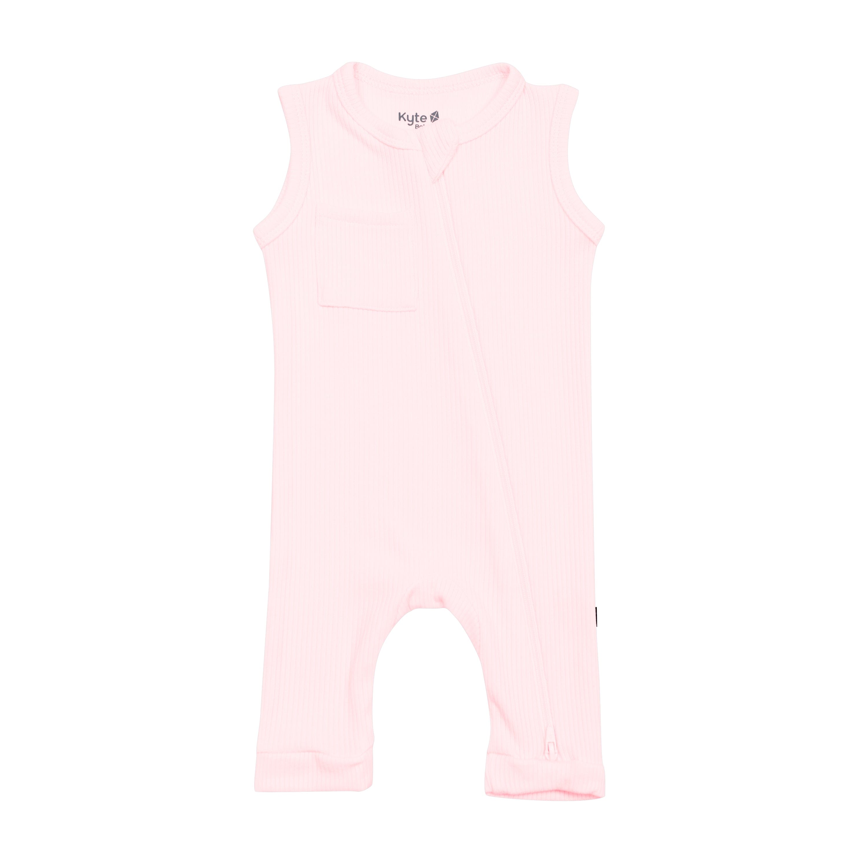 Women's Ribbed Zippered Sleeveless Romper Jumpsuit - Sakura Pink Casual Summer Outfit for Beach, Vacation & Streetwear Fashion
