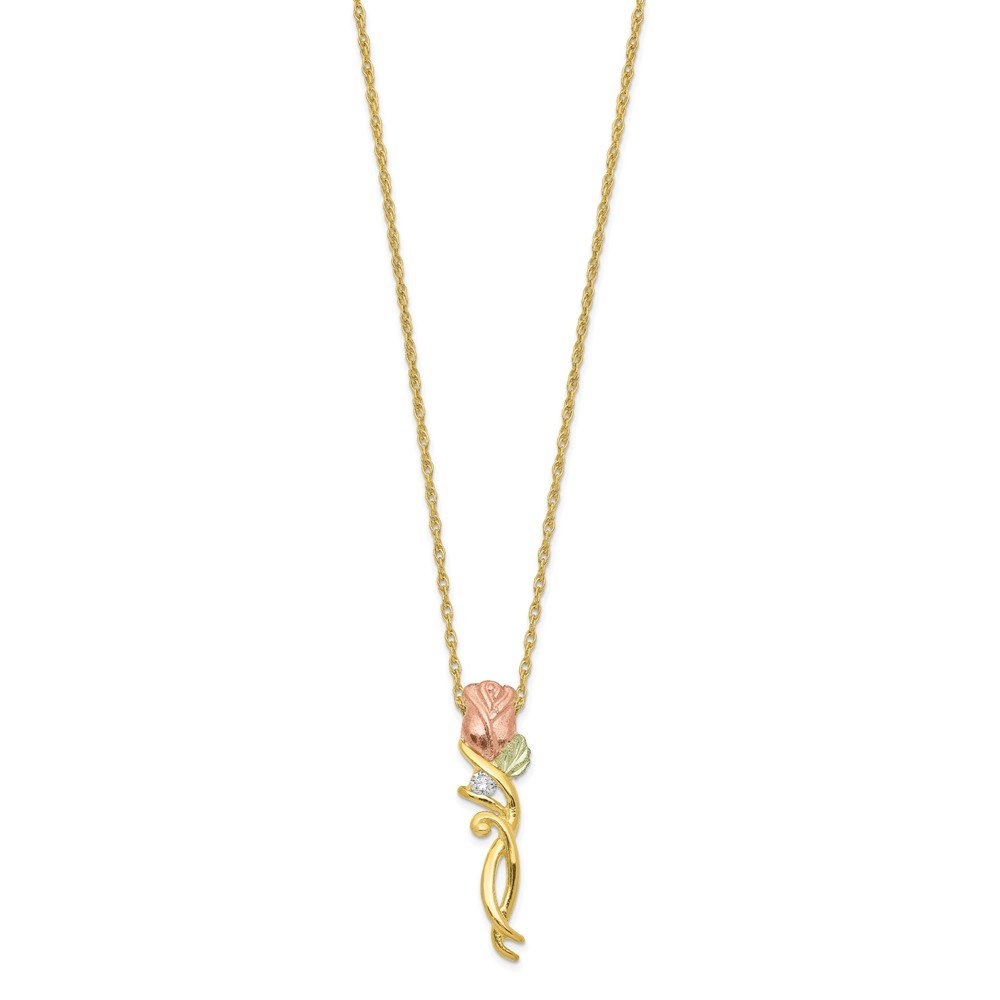 10K Yellow Gold Tri-Color Diamond Rose Pendant Necklace - 0.05 CTTW Solid Gold Charm Chain for Women - Perfect Gift for Anniversary, Valentine's Day & Special Occasions