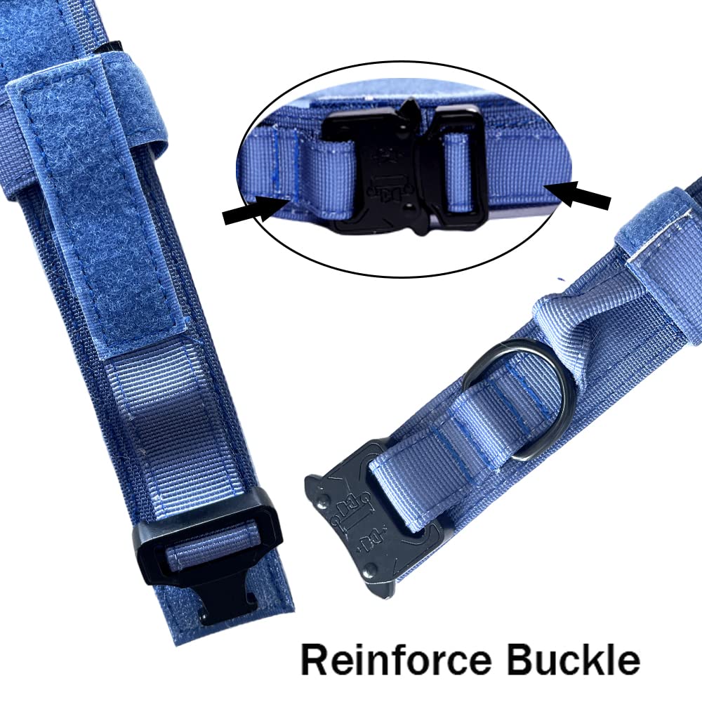 Tactical Dog Collar - Heavy Duty Military Grade Adjustable Nylon Collar with Metal Buckle & Handle for Large Dogs - Perfect for Training, Hiking & Outdoor Adventures (Dark Blue, XL)