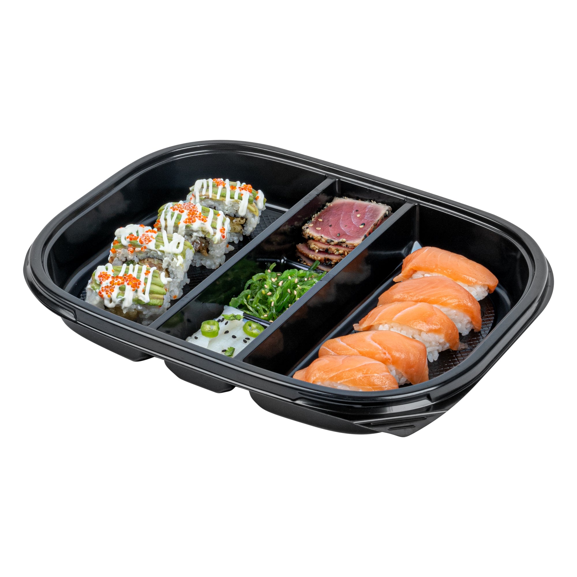 Bento Tek 51 oz Black Plastic Bento Box with 5 Compartments | 12.25