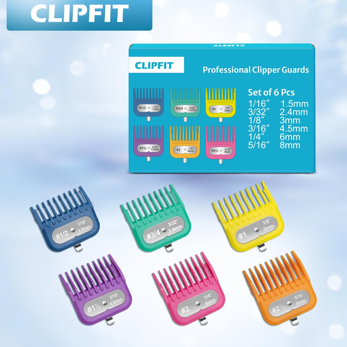 Premium Wahl & Babyliss FX870 Clipper Guards Set - 6 Color-Coded Replacement Guides (1/16