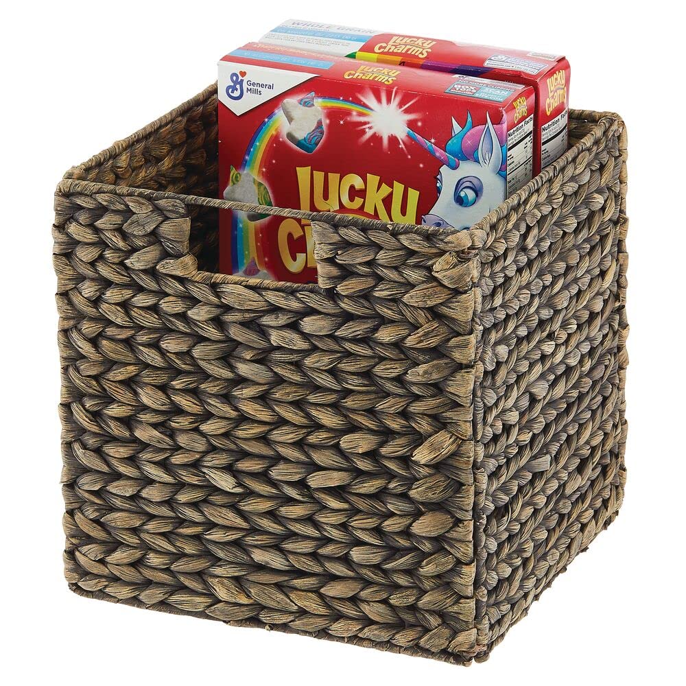 mDesign Natural Woven Hyacinth Cube Storage Basket with Handles - 4 Pack Black Wash Organizer for Kitchen, Pantry & Cubby Units | Perfect for Snacks, Small Appliances & Home Organization | Space-Saving Cabinet & Shelf Storage Solution